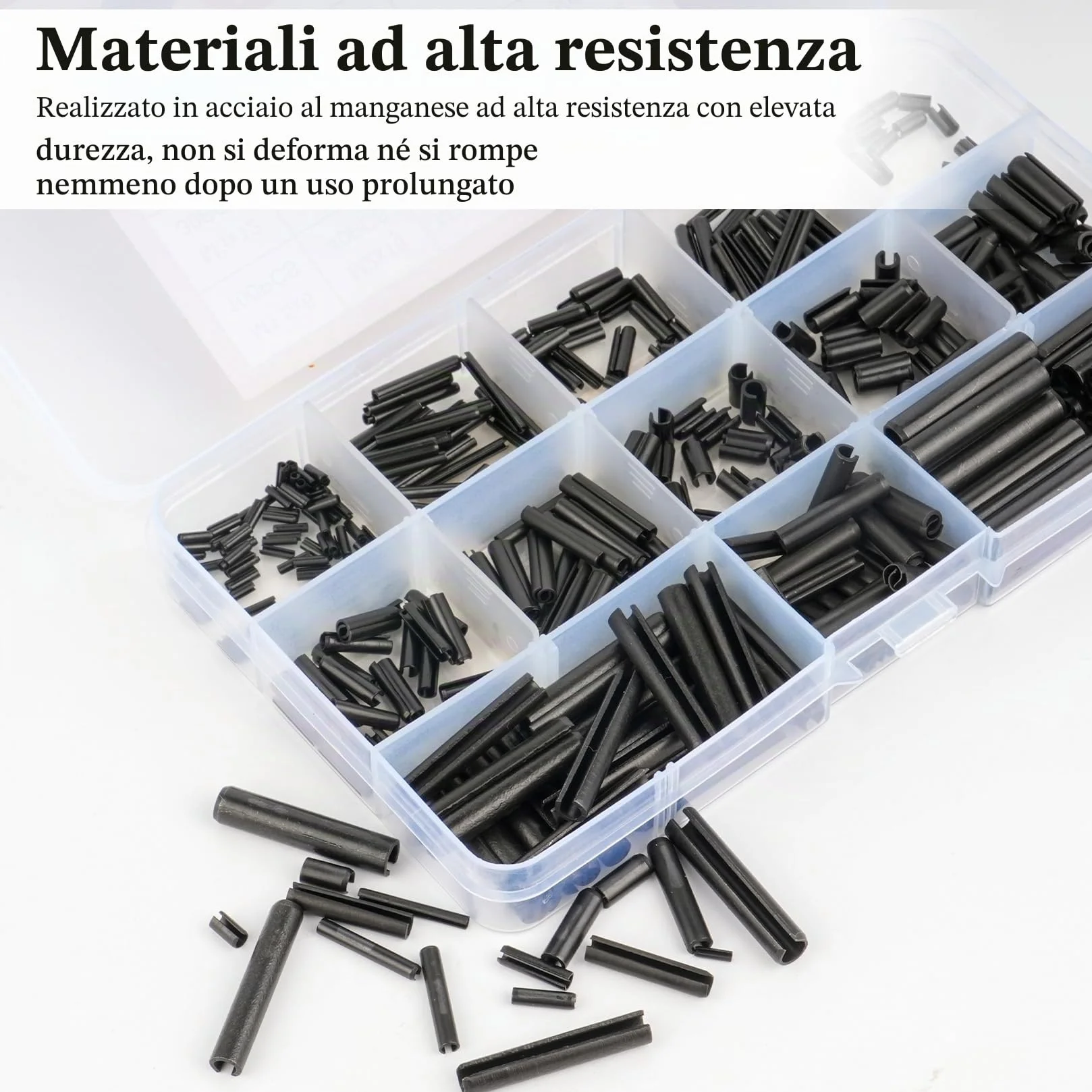 Spine Elastiche Perno di Tensione a Molla Diviso con Intaglio Perni a Rullo di Bloccaggio Split Scanalati Goupille di Sicurezza M1.5-M6 480 Pz