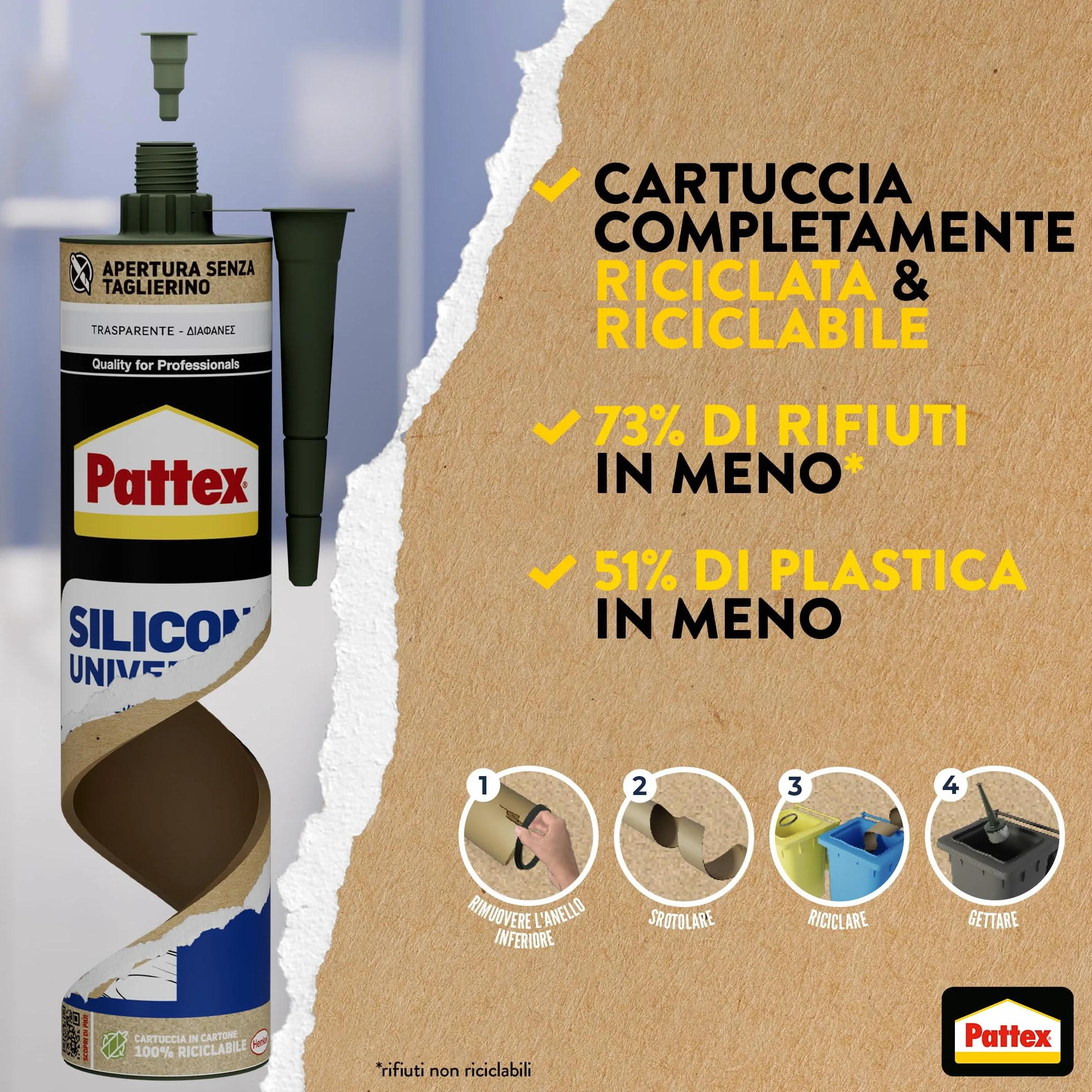 Pattex Silicone Universale Trasparente 280 ml Sigillante resistente alla Muffa