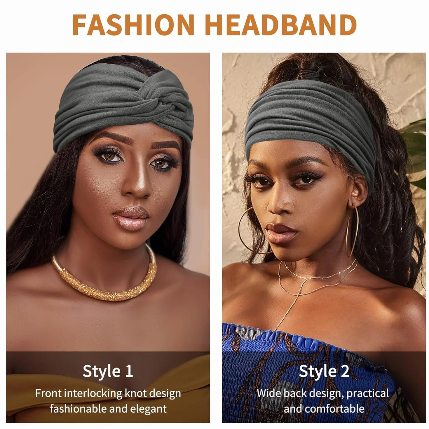 Kavya Fascia Capelli Donna 4 Pcs 7'' Elastico Cerchietto Capelli Donna Movimento Yoga Fasce Per Capelli Bandana Extra Large Headband Boho Accessori Per Capelli (Grigio)