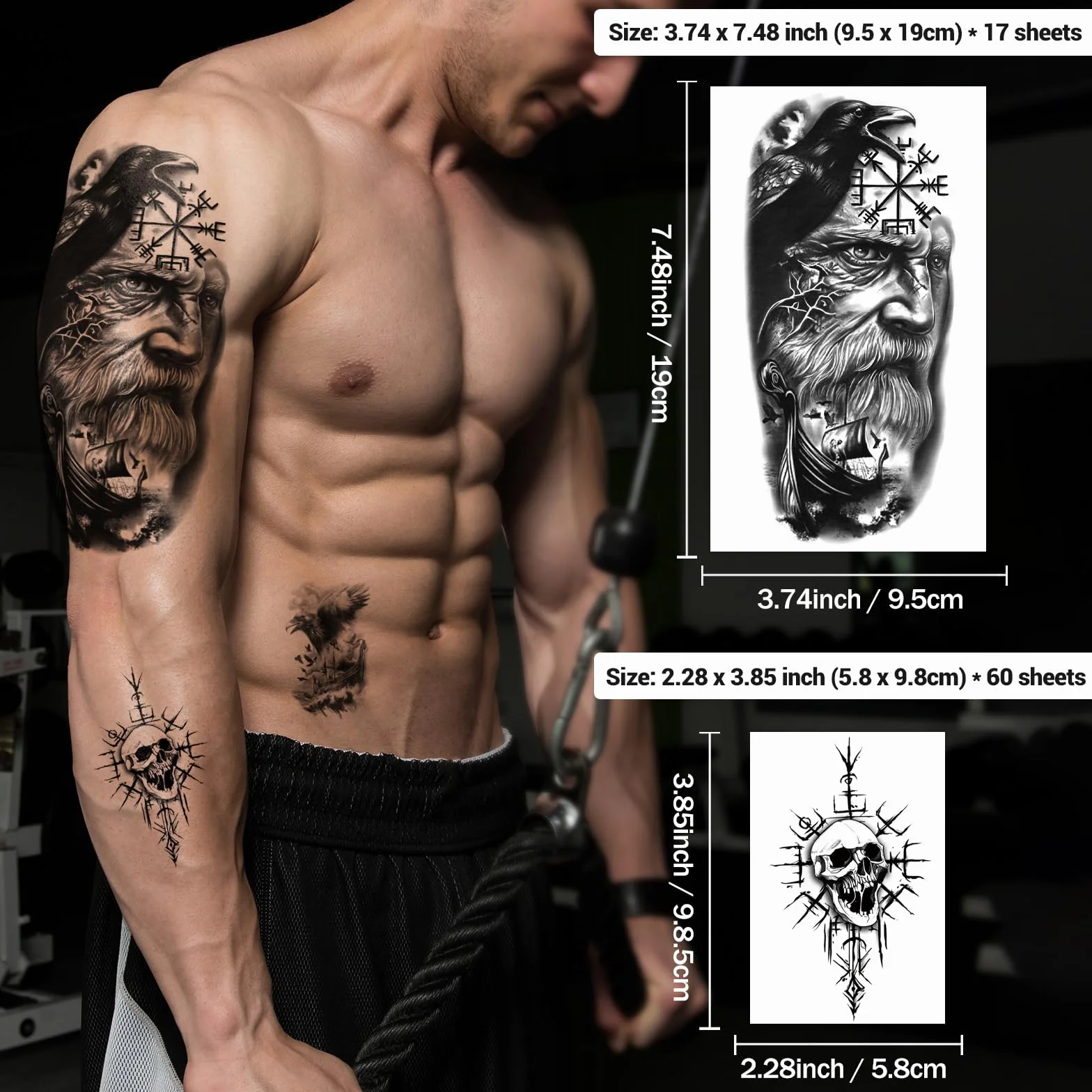 77 fogli tatuaggio temporaneo uomo vichinghi tatuaggi temporanei adulti, celtici nordici a mezza manica per donne e uomini simboli vichinghi tatoo temporanei tatoos aufkleben