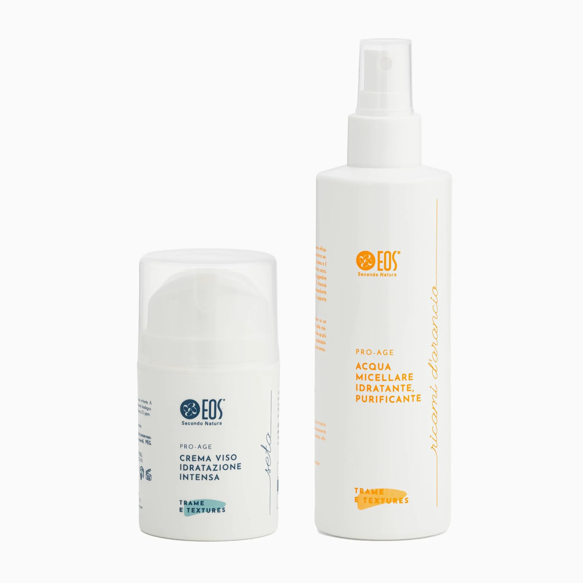 EOS NATURA Kit Skincare Idratante Viso e Décolleté – Acqua Micellare Delicata 200 ml + Seta Crema Idratazione Intensa 50 ml – Skincare Viso Naturale Anti-Age, Contorno Occhi e Prime Rughe – Pro-Age