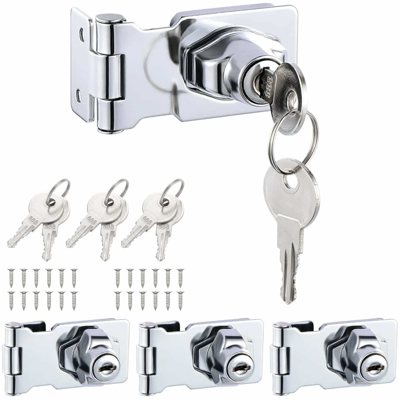 Gueenky 4 Pezzi Lucchetto Hasp in Acciaio Inox 2,5 Pollici Chiavistello Serratura per Porte Mobili
