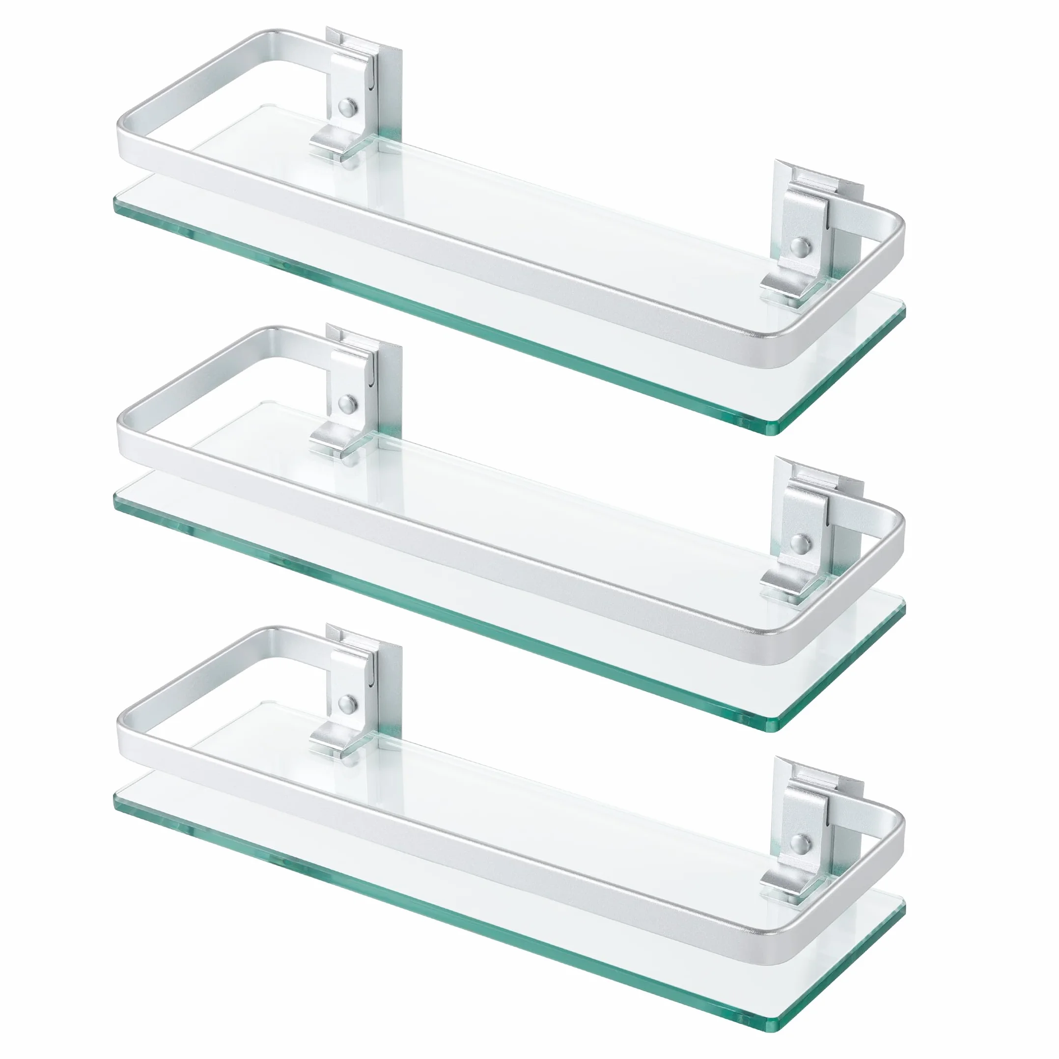 Mensola in Vetro Temperato 8 mm per Bagno Parete Galleggiante Ripiano 3 Pezzi