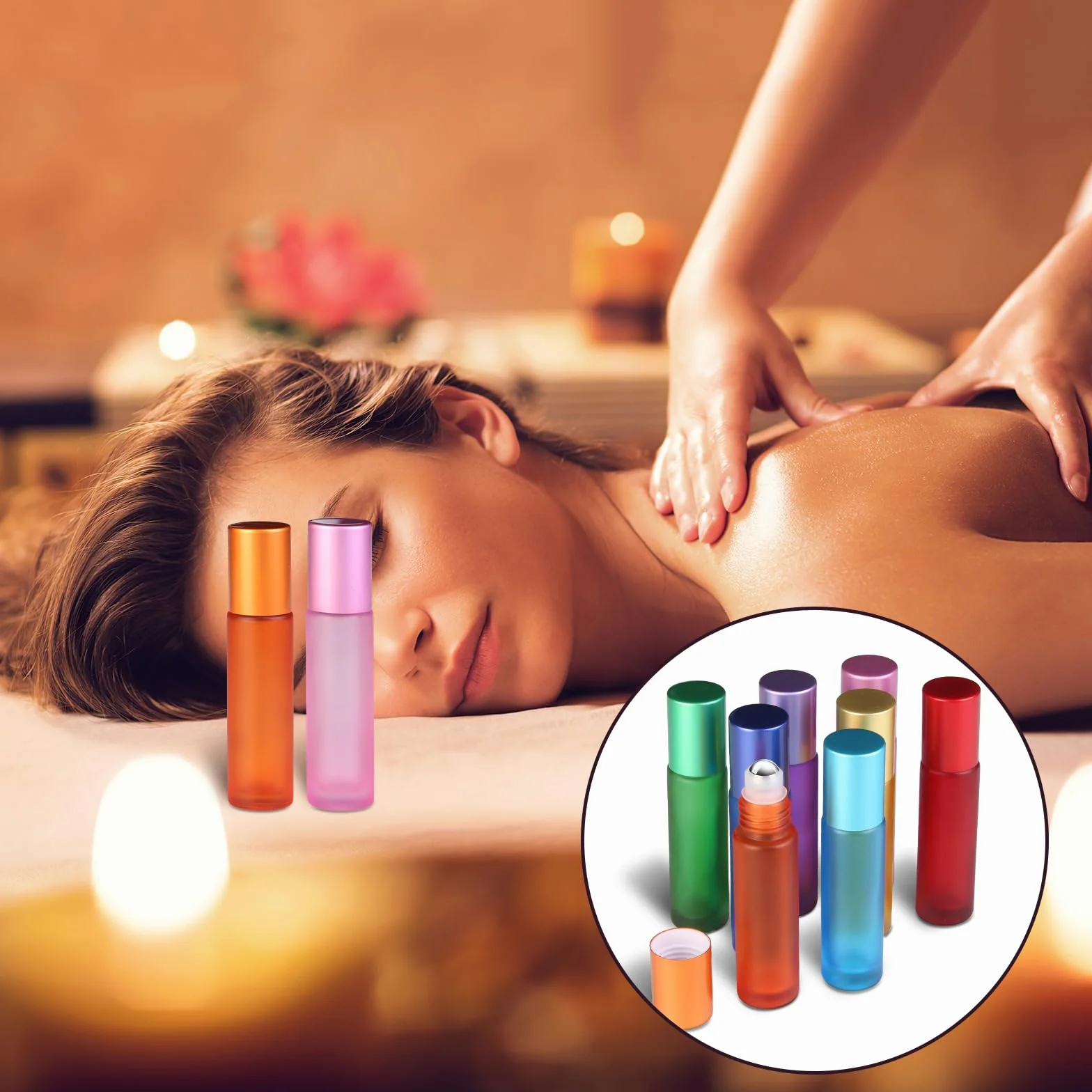 POFIBO 16 Pcs 10 ml Bottiglie Flaconcini Vuoti per Oli Essenziali, flaconi roll-on in vetro satinato colorato con sfera avvolgibile in acciaio inossidabile,per Oli Essenziali, Aromaterapia, Fragranza