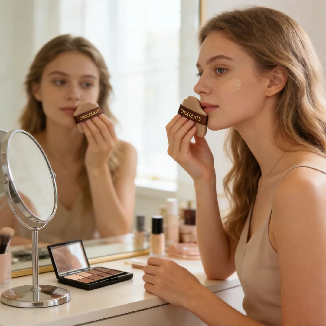 Piumini da Cipria, 6 pezzi, Chocolate powder puff, Wet and Dry Foundation Sponge Cushion Puffs, Tamponi per Cipria, Adatto per Cipria, Fondotinta, Blending, Concealer, per il Corpo Morbido