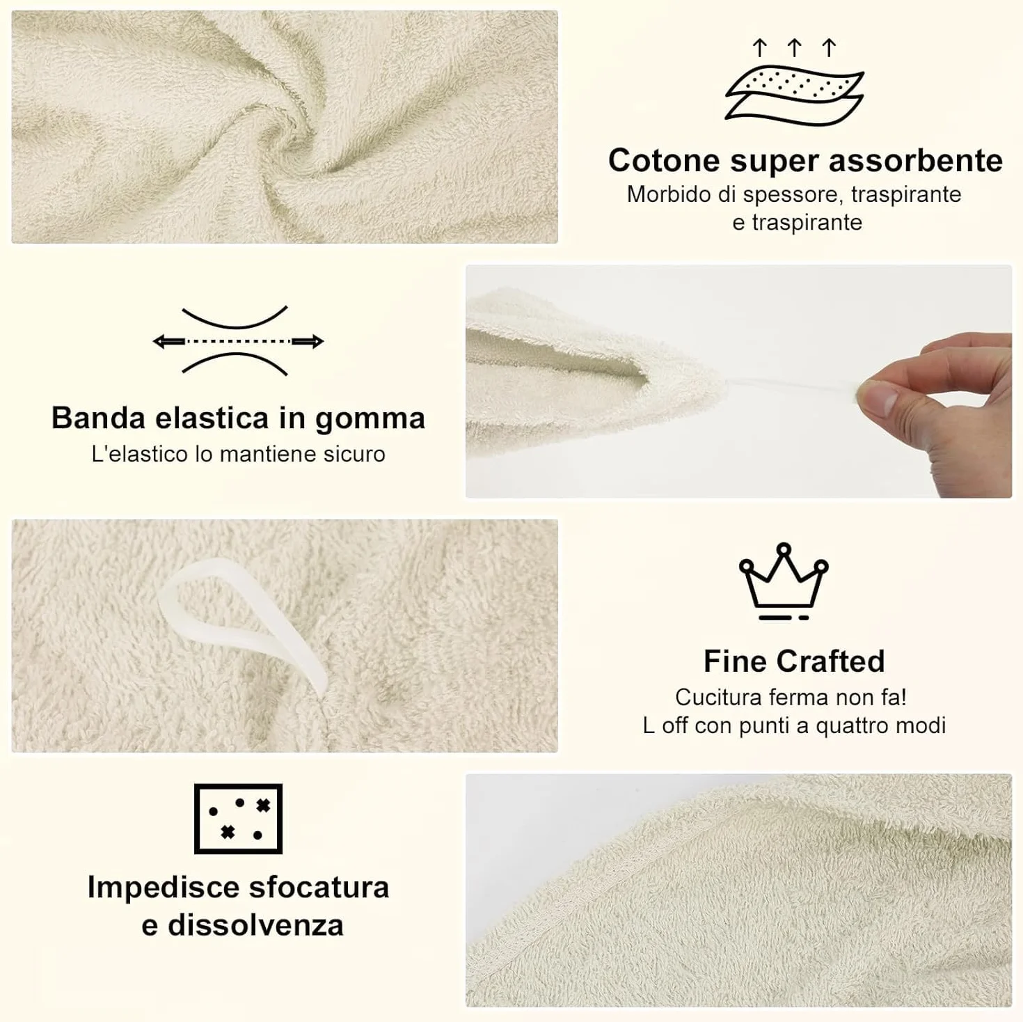 nice homeit Set 2 Asciugamani Capelli Turbante - 100% Cotone filato ad anello, Morbidi e confortevoli. MADE IN ITALY (BEIGE)