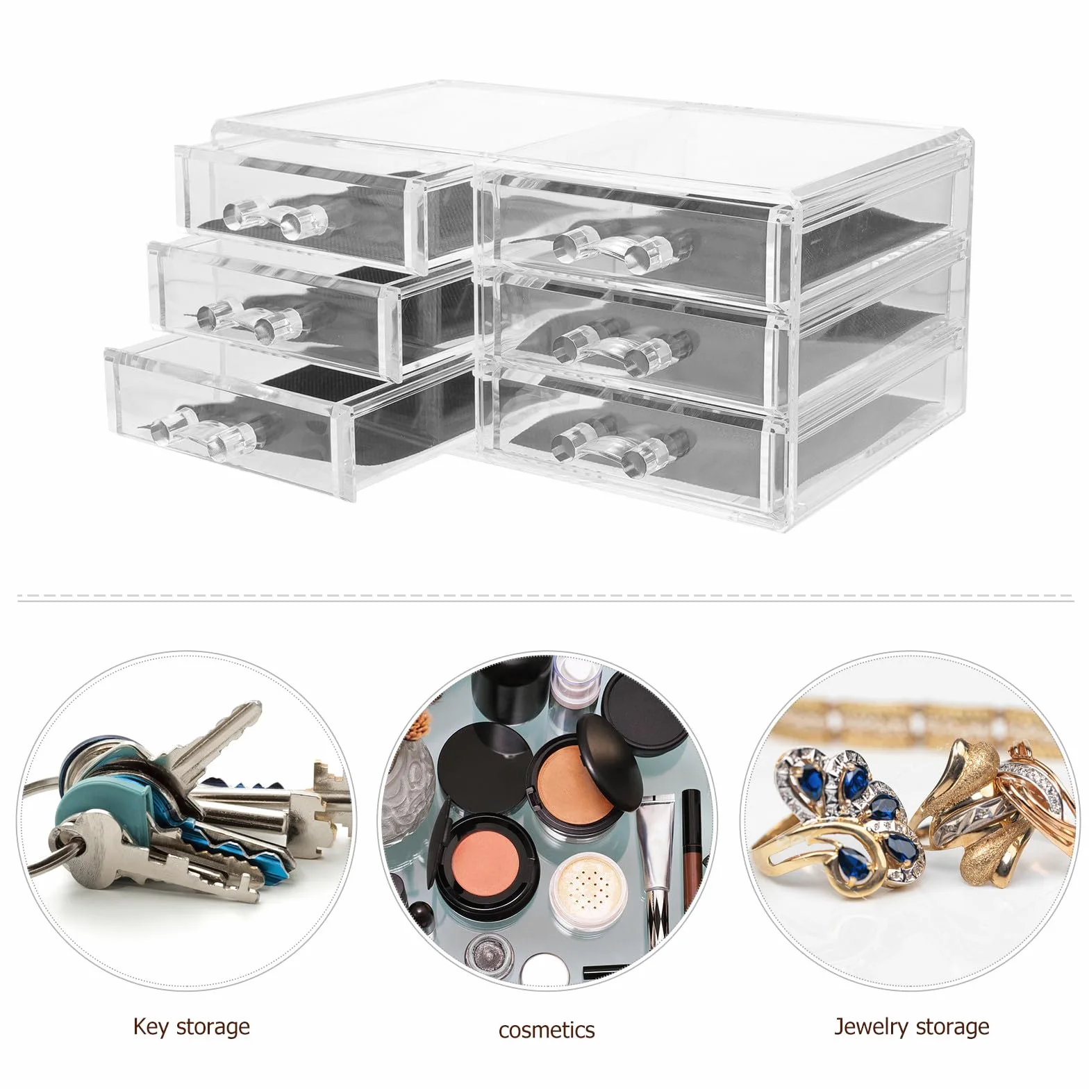 KICHOUSE Porta Trucchi Acrilico Trasparente 3 Cassetti, Organizer per Trucco da Bagno e Vanità, Contenitore Cosmetici Grande Capacità per Accessori Make Up