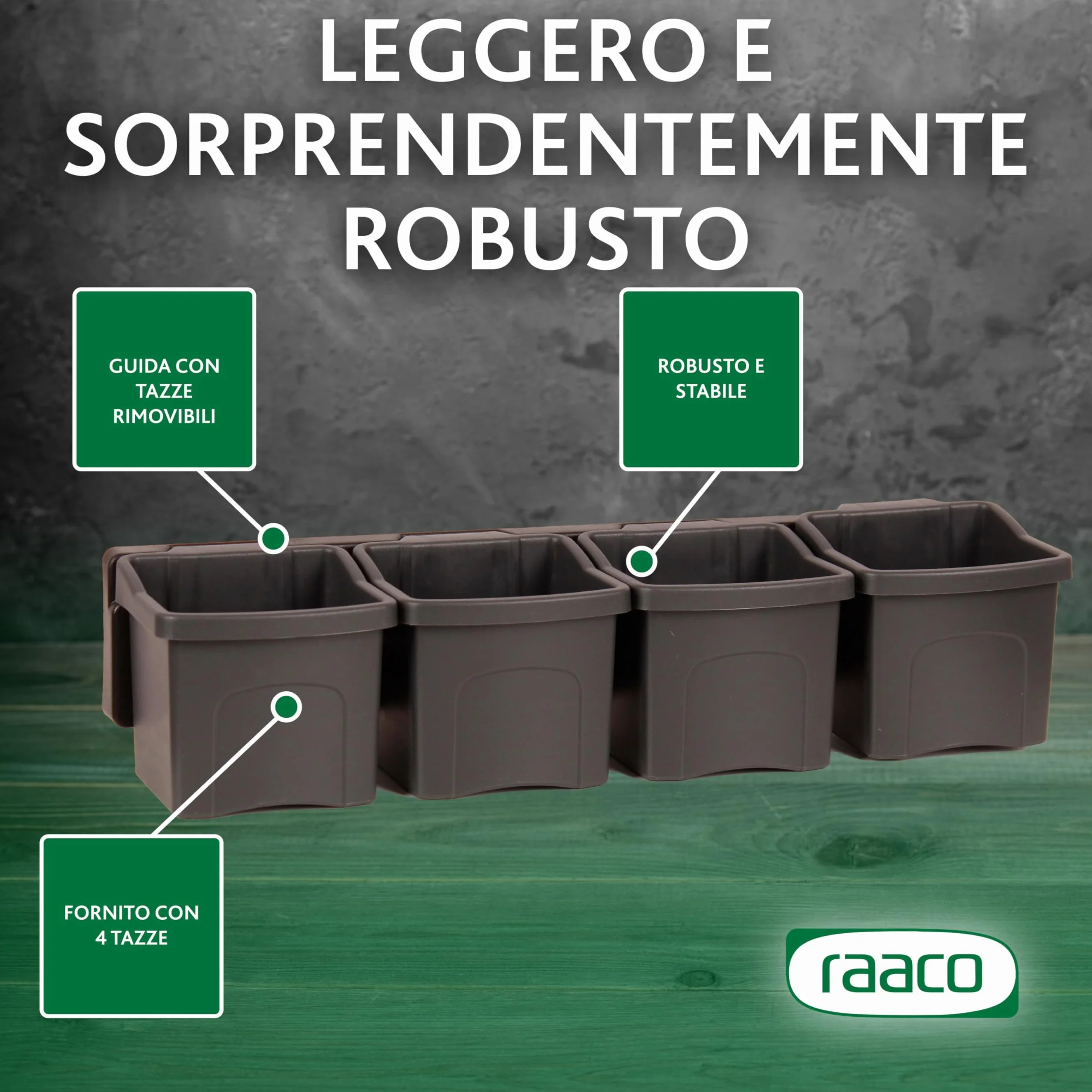 Raaco Cup set 1 Pannello Porta Attrezzi da Parete con 4 Contenitori 10,7 x 40,7 x 9 cm