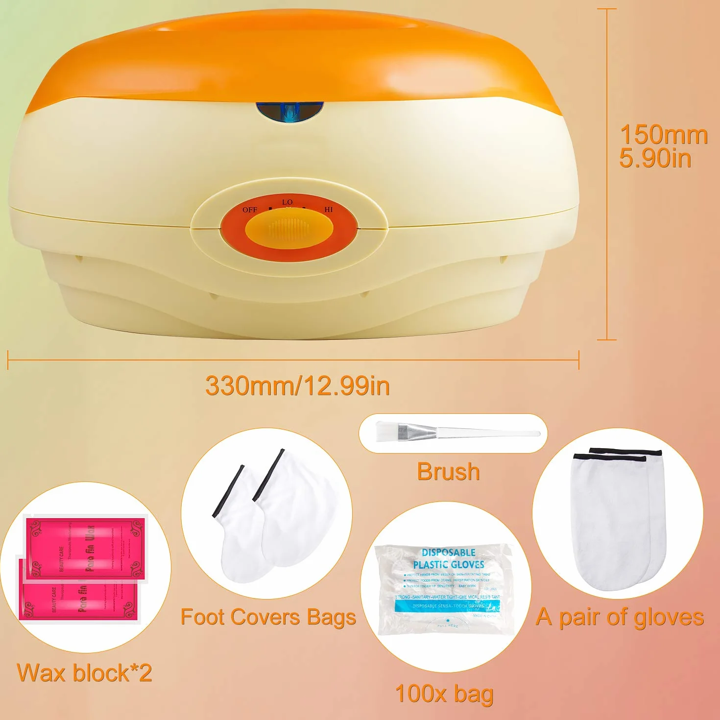 SWAWIS Scalda Paraffina Cera 200W Dispositivo di Paraffina Kit, Paraffina Mani Piedi, Paraffina Bagno di cera cui 2 x 450g paraffina Nutre la Pelle con Umidità, Arancione