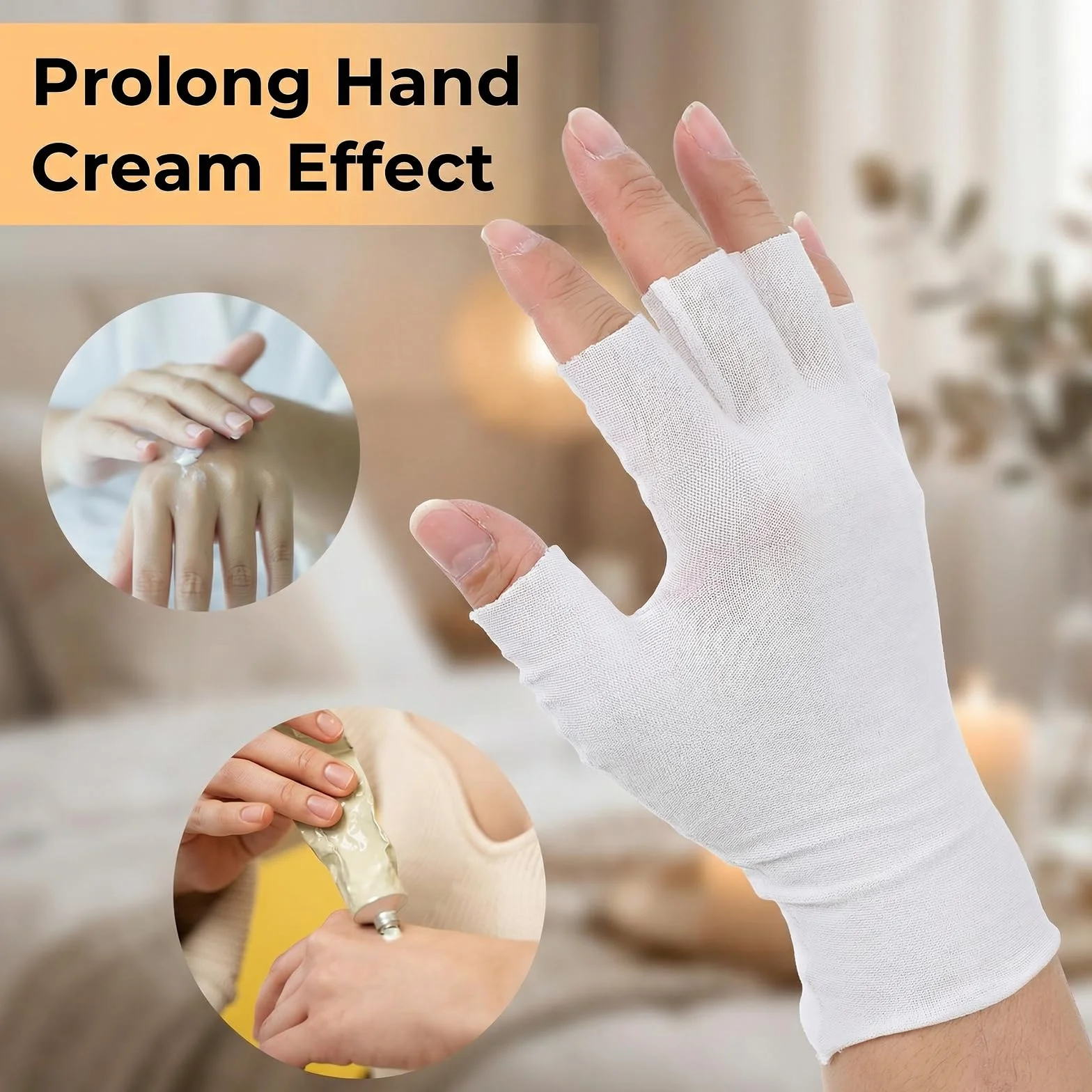 5 paia di guanti in cotone eczema, guanti bianchi senza dita guanti idratanti eczema per mani asciutte dormire touch screen spa trattamento della pelle