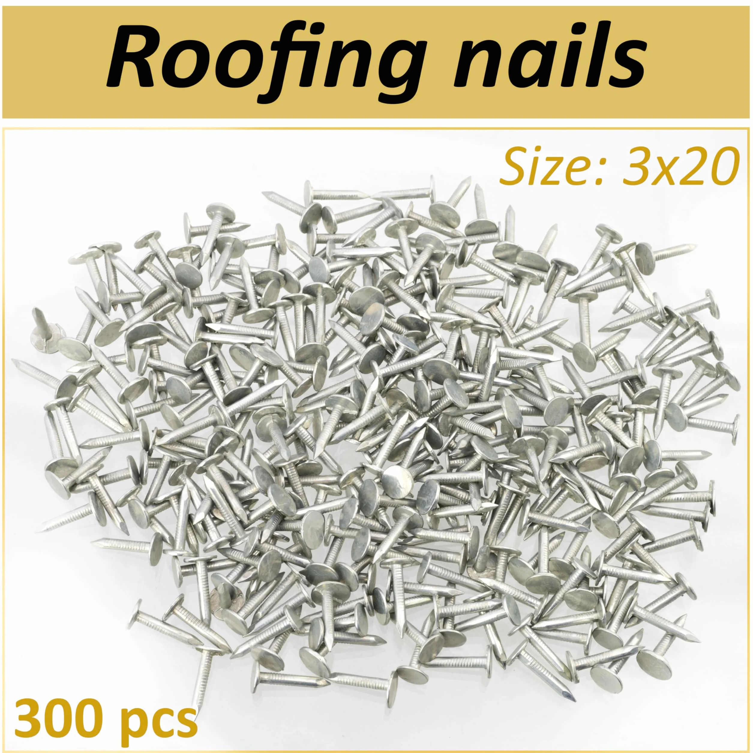 AERZETIX Set 300 Chiodi testa piatta larga Ø3x20mm acciaio argento per tegole bituminose carpenteria tetti