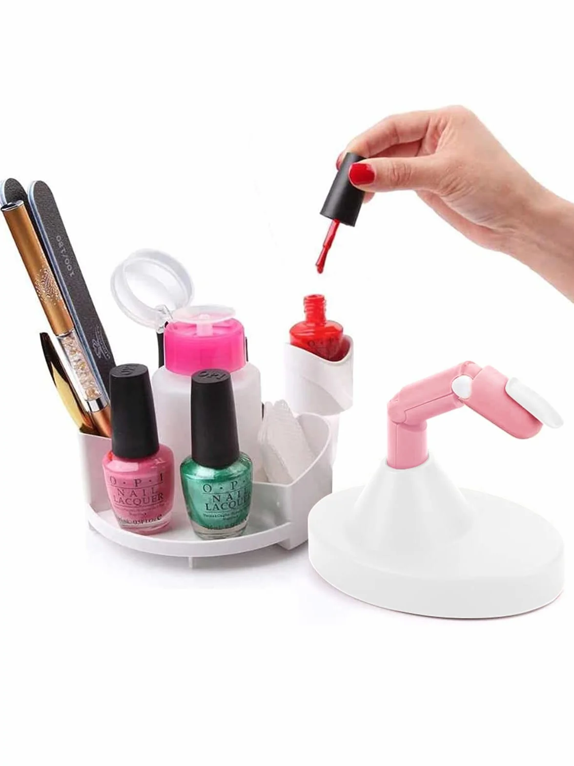 Deciniee Mano Finta per Ricostruzione Unghie, 3 Dita Regolabili e 200 Punte per Unghie Sostituibili Dito Finto per Ricostruzione Unghie, Kit Professionale Dito per Pratica Per Nail Art, Rosa/Bianco
