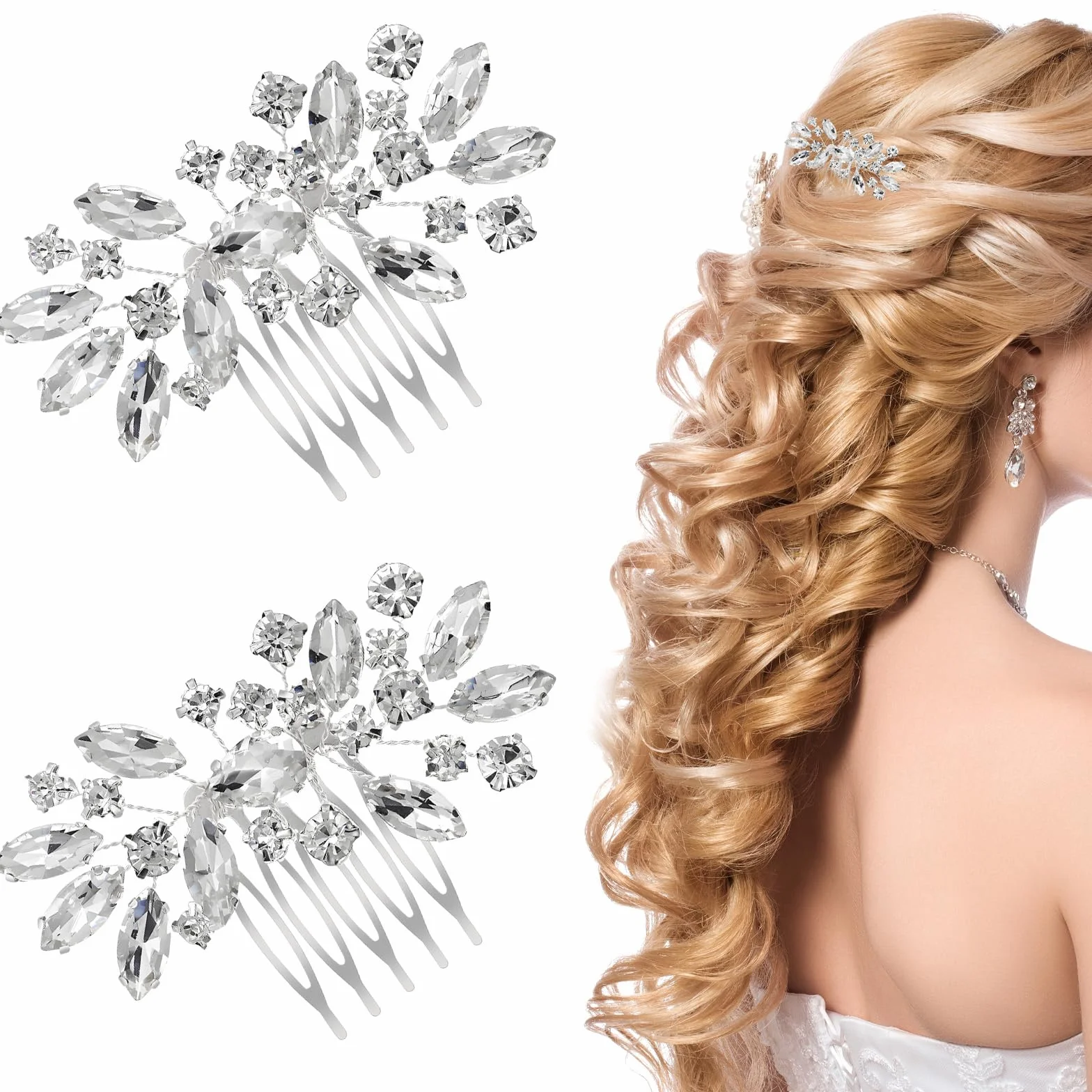 2 pezzi copricapo da sposa in strass argento, accessori per capelli da sposa per donne, fermagli lucidi per la sposa, decorazioni per forcine di cristallo per matrimoni, forniture per cerimonie