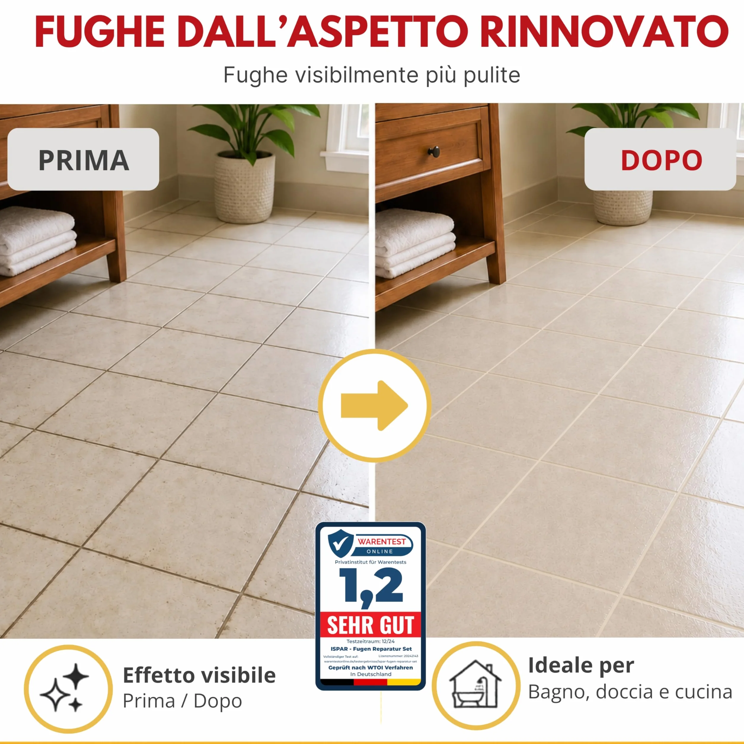 ISPAR Stucco per Fughe Crema 250 g, Riempitivo Pronto in Tubetto per Riparazione Fughe Piastrelle