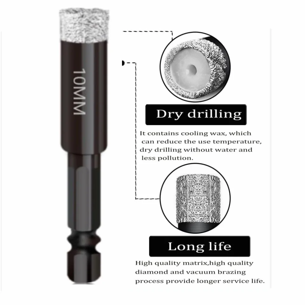 Punte Trapano per Piastrelle e Vetro Diamantati Set 4 Pezzi 6-12 mm per Ceramica Granito Porcellana