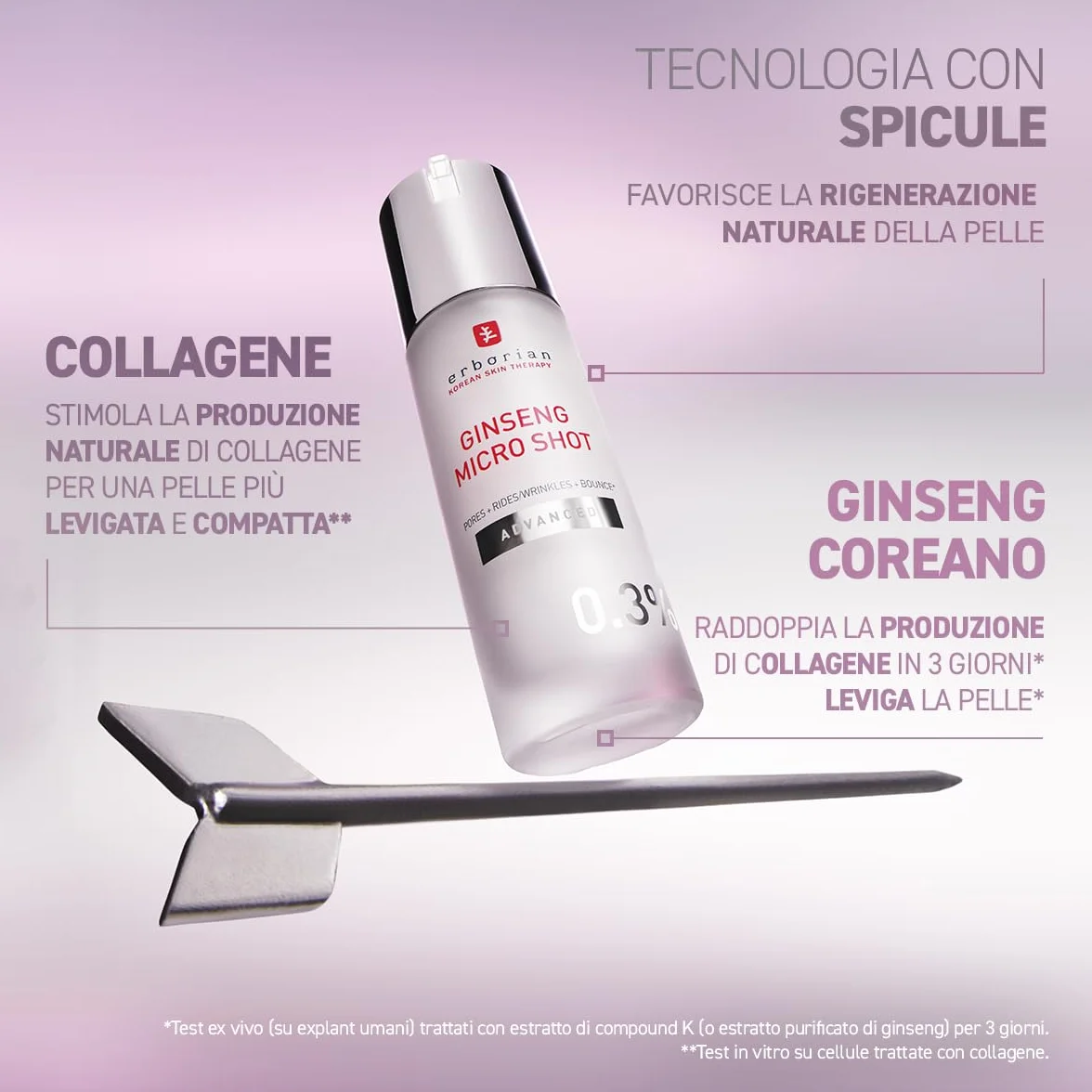 Erborian - Ginseng Micro Shot - Advanced 0.3% - Siero Viso Intensivo ispirato al Micro-Needling - Con Ginseng e Collagene per Rughe e Pori Affinati - Cura Coreana - 10ml