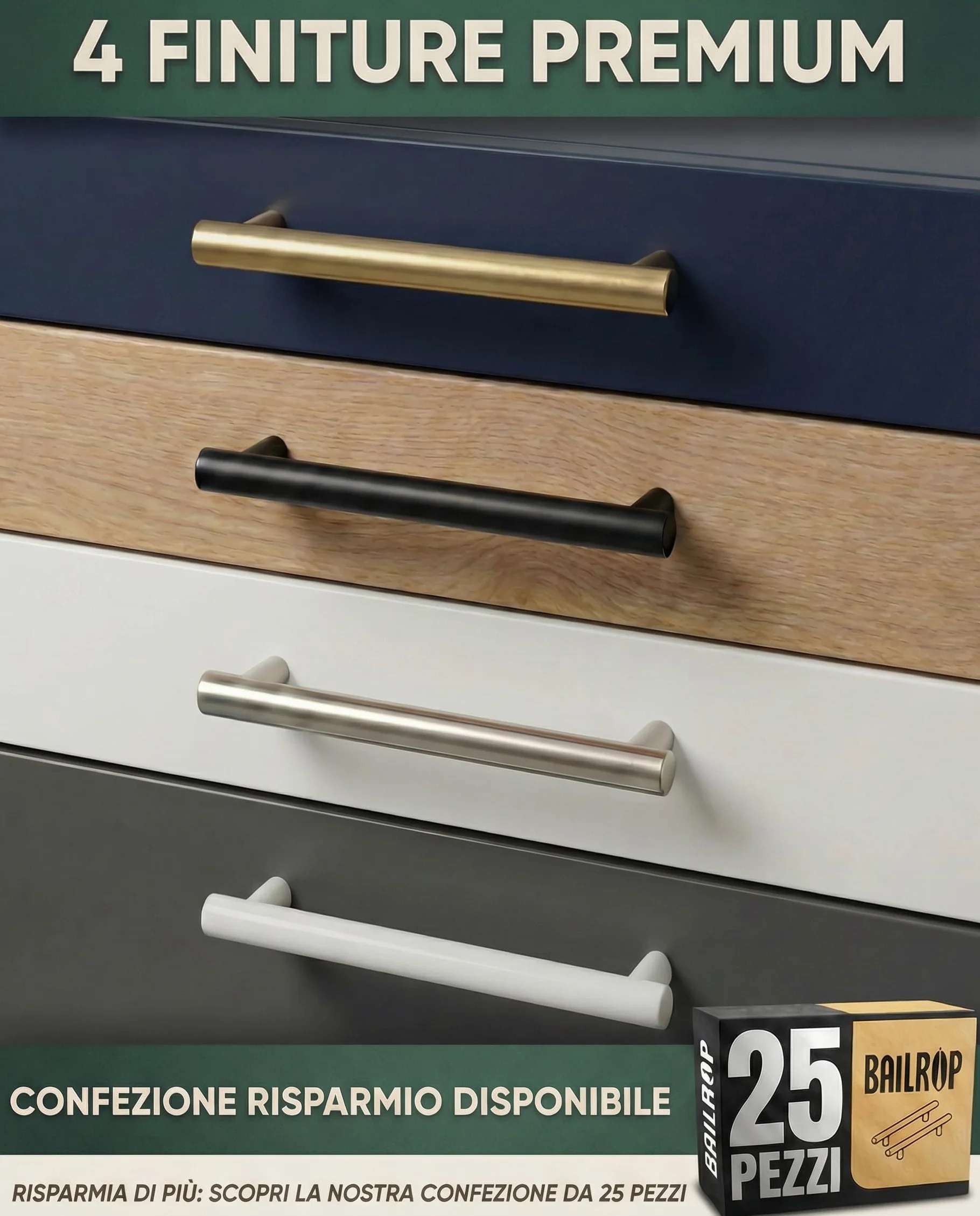 Maniglie per Mobili da Cucina 160MM 15 pezzi Inox Argentate