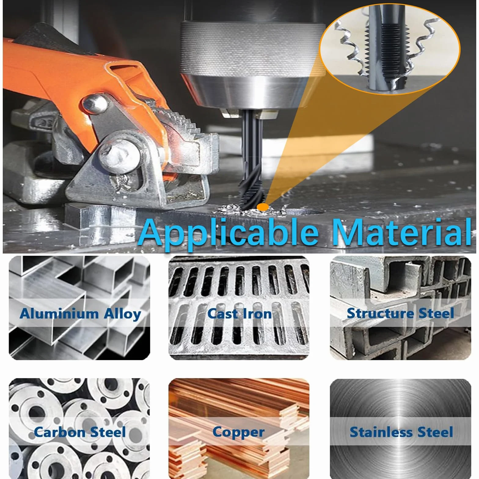 Set di 7 maschi per filettatura manuale HSS 6542 metrica sinistra M3-M12