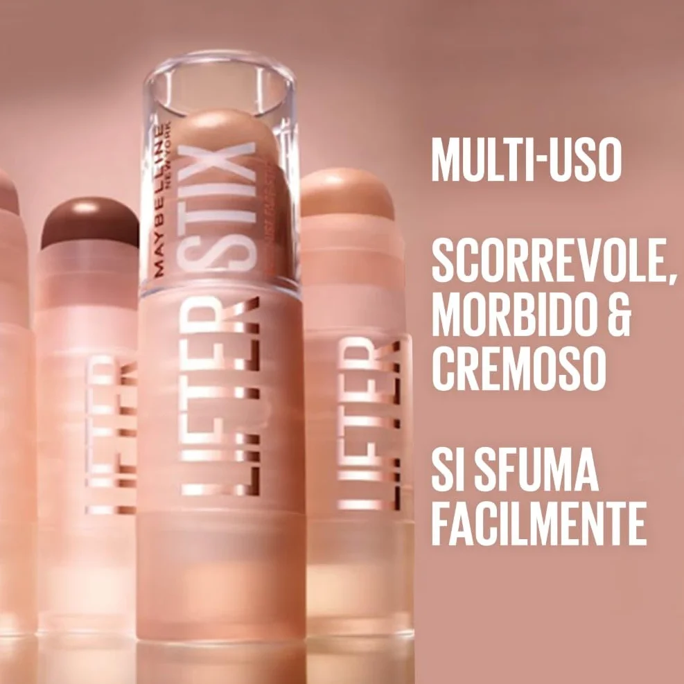 Maybelline New York Stick Viso Multi Uso per Correggere, Illuminare e Scolpire i Lineamenti, Effetto Liftato, Facilmente Sfumabile, Con Olio di Semi di Mirtillo Rosso, Lifter Stix, Nr. 45, 6 g