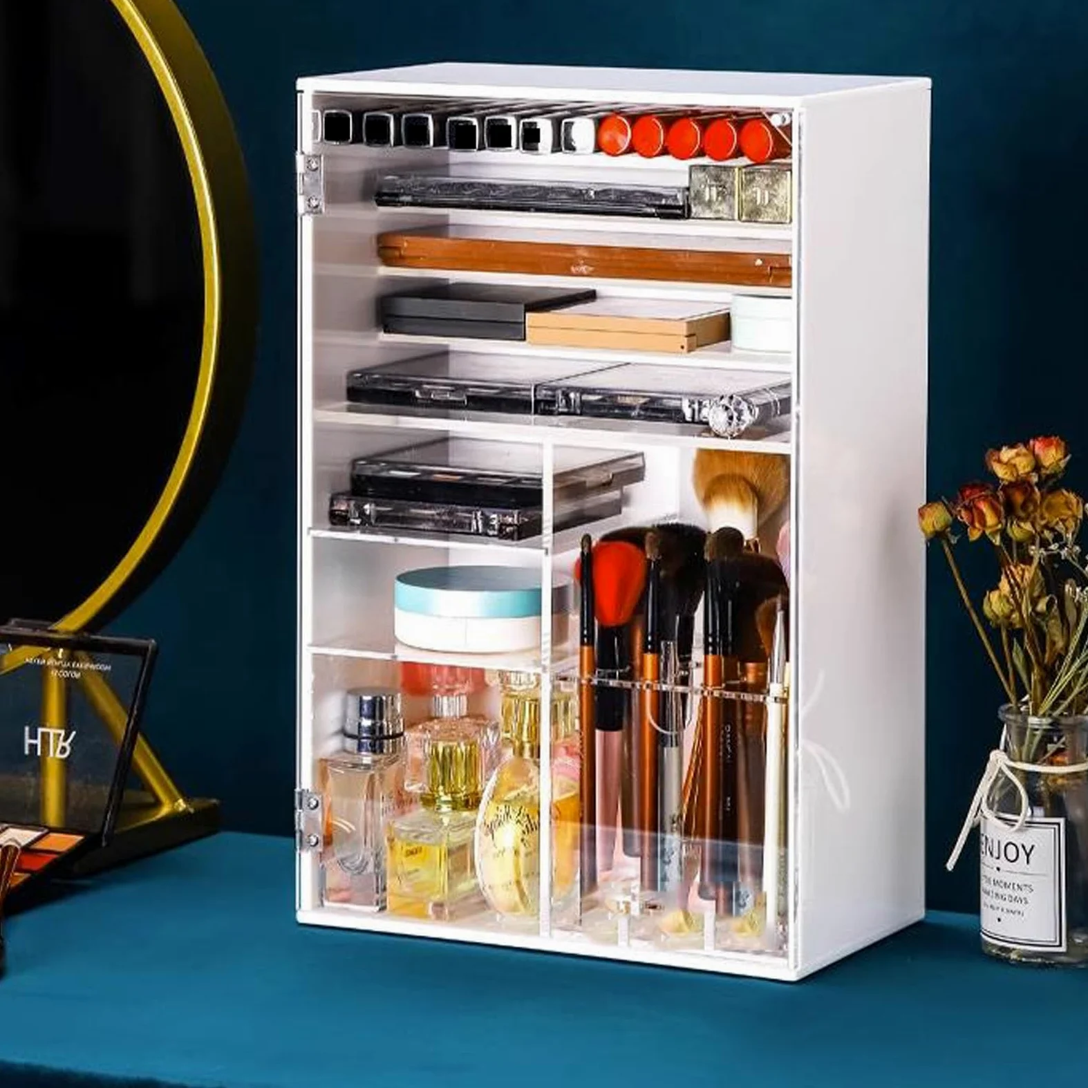 organizzatore per Il Trucco, organizzatore per Il Trucco in Acrilico, Contenitore per Cosmetici con divisorio Staccabile e Porta Trasparente, Contenitore per Il Trucco, Rossetti, pennelli