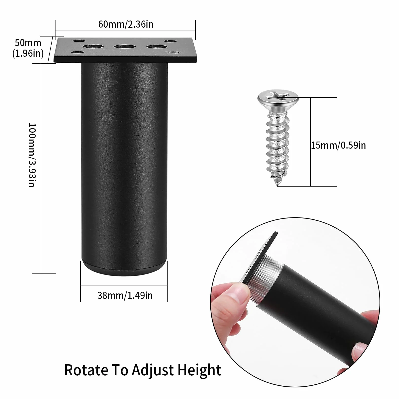 Piedini per Mobili in Metallo Alluminio 10 cm Gambe per Tavolo Scrivania Armadietto Divano Sedie Letto con Viti