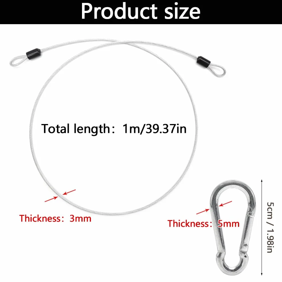 Cavo di Sicurezza in Acciaio Toroidal con Serratura a Moschettone per Biciclette 1m x 3mm Argento 4 Pezzi
