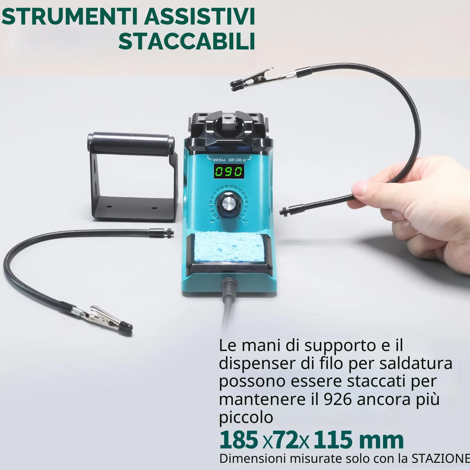 YIHUA 926LED III 60W Stazione Saldante Saldatore a Stagno Display Digitale 2 Mani d'Aiuto 5 Punte Extra Filo Saldatura Senza Piombo Auto Sleep Calibrazione EU Plug