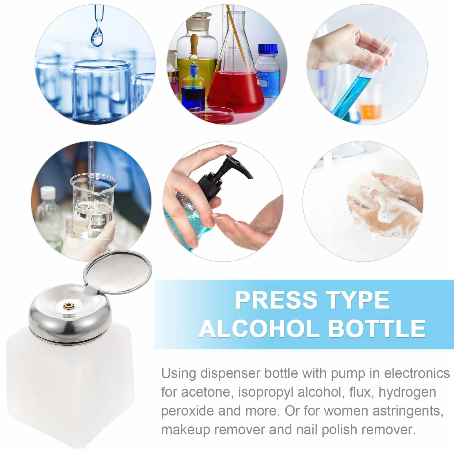 2 Pezzi Flacone Dosatore Alcol Isopropilico 100ml in Pe Bianco Pompa Anti-statico e Tappo, per Trattamenti Unghie ed Elettronica