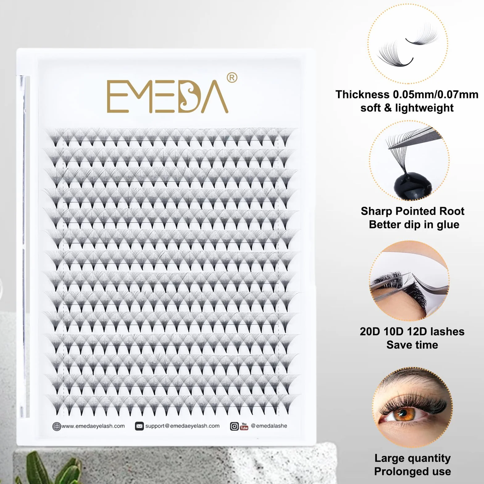 EMEDA 280 pcs 20D Estensioni Ciglia a Grappolo Russo 0.05mm D Curl Mixed 8-14mm Estensioni ciglia volume 20D Premade Ciglia Fans D curl Individual Cluster Lash Extensions (20D 0.05-D-mix)