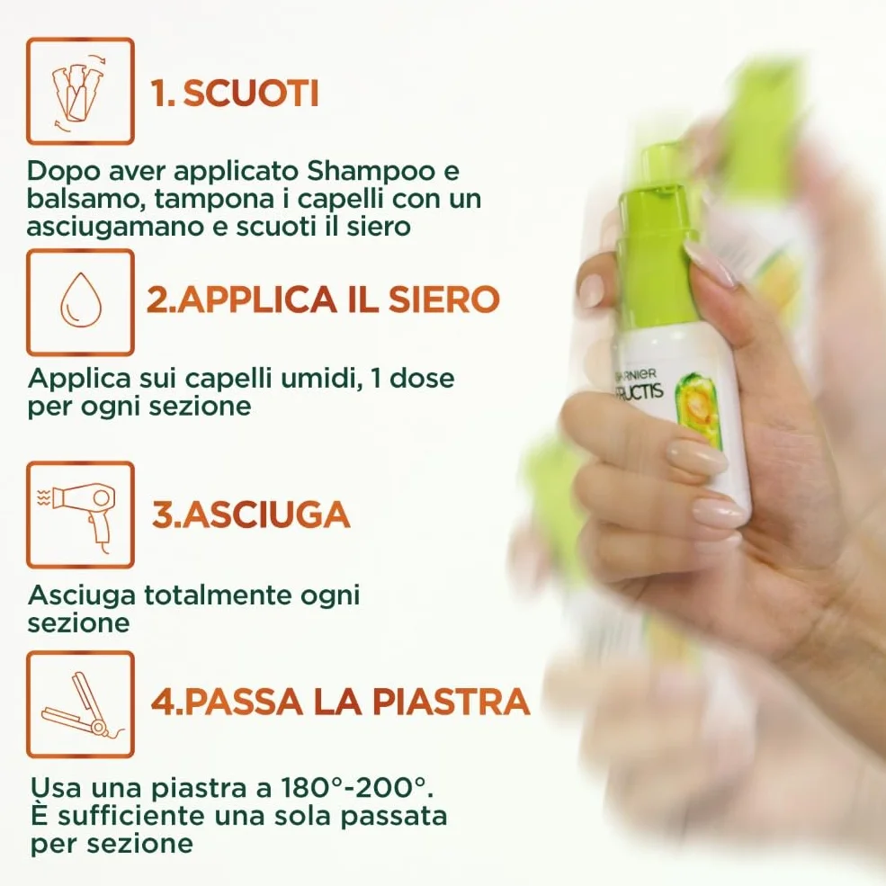 Garnier Fructis Siero Termoprotettore, Per Capelli Lisci e Lucenti a Lungo, Resistenti all'Umidità, Trattamento Lisciante alla Cheratina Vegetale e Olio di Argan, Lisci Cheratina, 50 ml