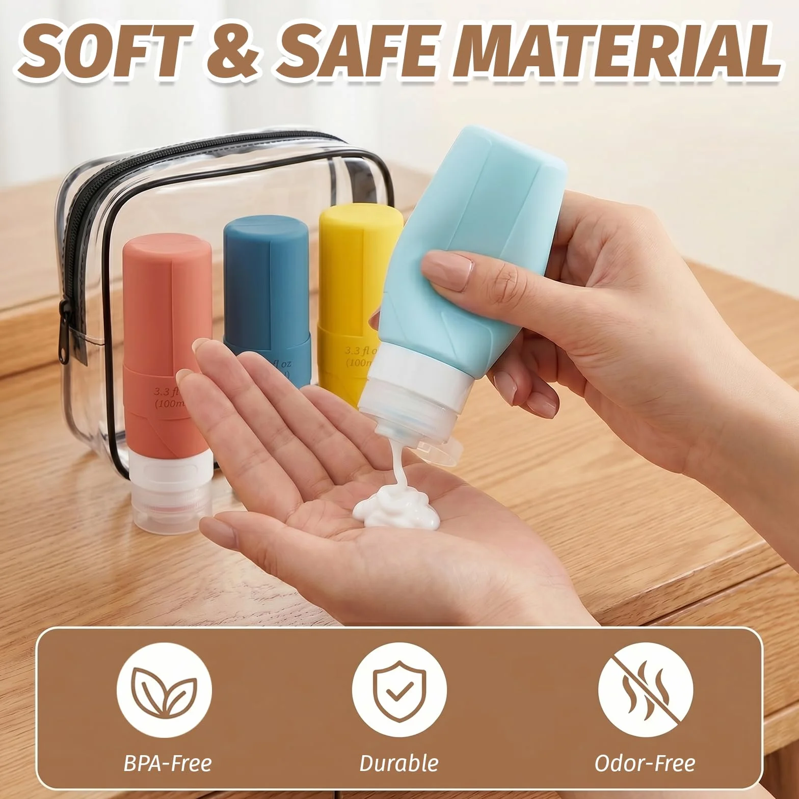 Flaconi da Viaggio 100 ml, 4 Pezzi Kit Viaggio Liquidi, Contenitori da Viaggio per Liquidi, Silicone Senza BPA, Riutilizzabile Adatto per Creme Lozioni