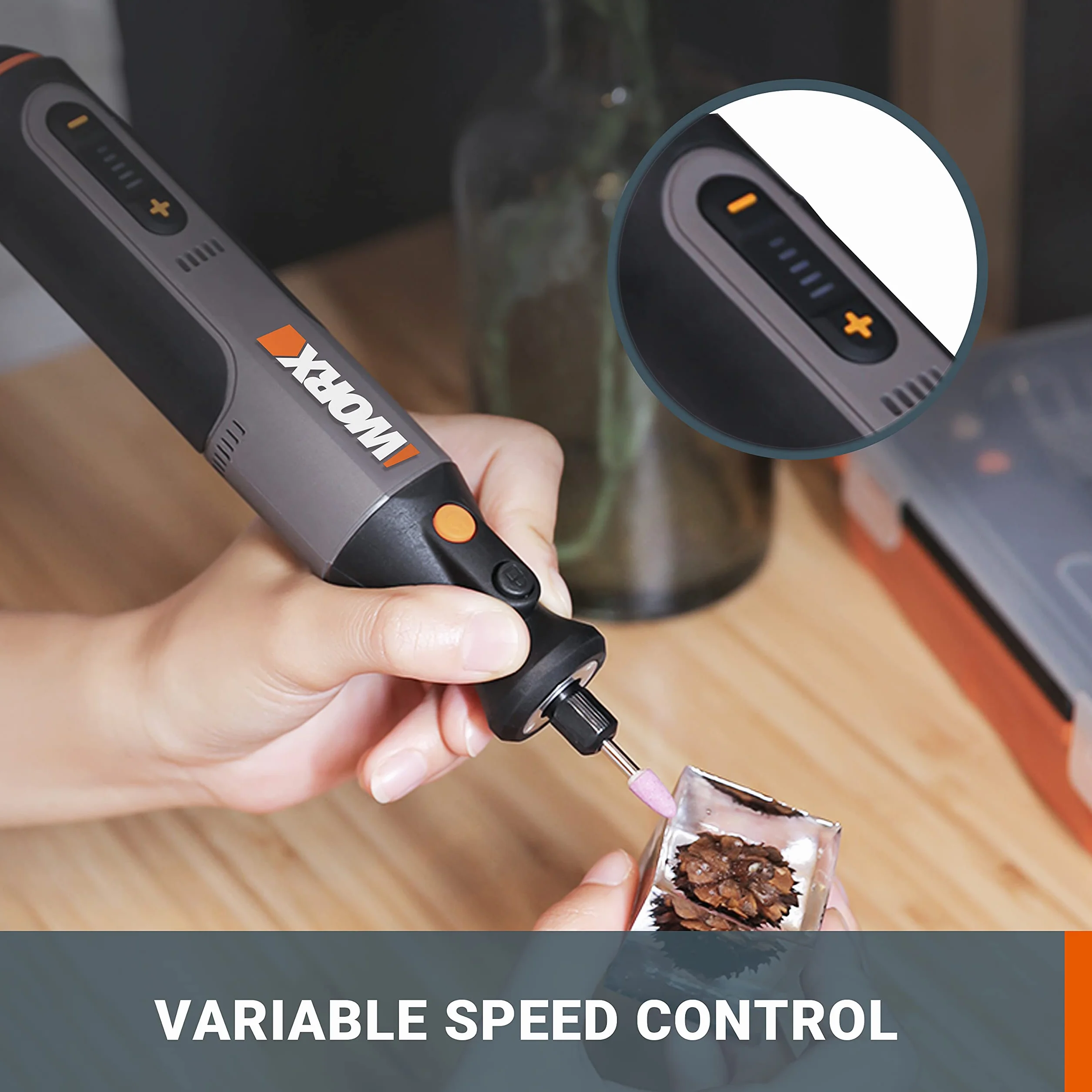 WORX WX106 8V Utensile Rotativo Cordless con 23 Accessori, Caricamento USB, Pinze 3,2 mm, Controllo Velocità Variabile