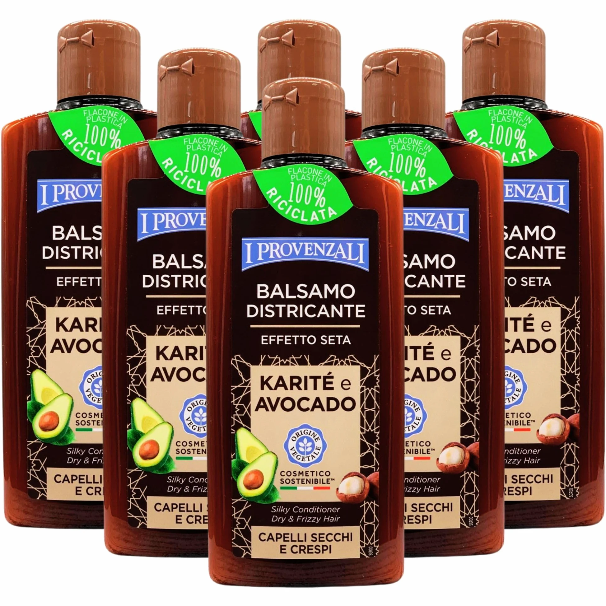 Balsamo Districante, Effetto Seta, KARITÉ e AVOCADO, Per Capelli Secchi e Crespi. Il 98,7% Degli Ingredienti è Naturale o Di Origine Naturale 200ml (6 Flaconi)