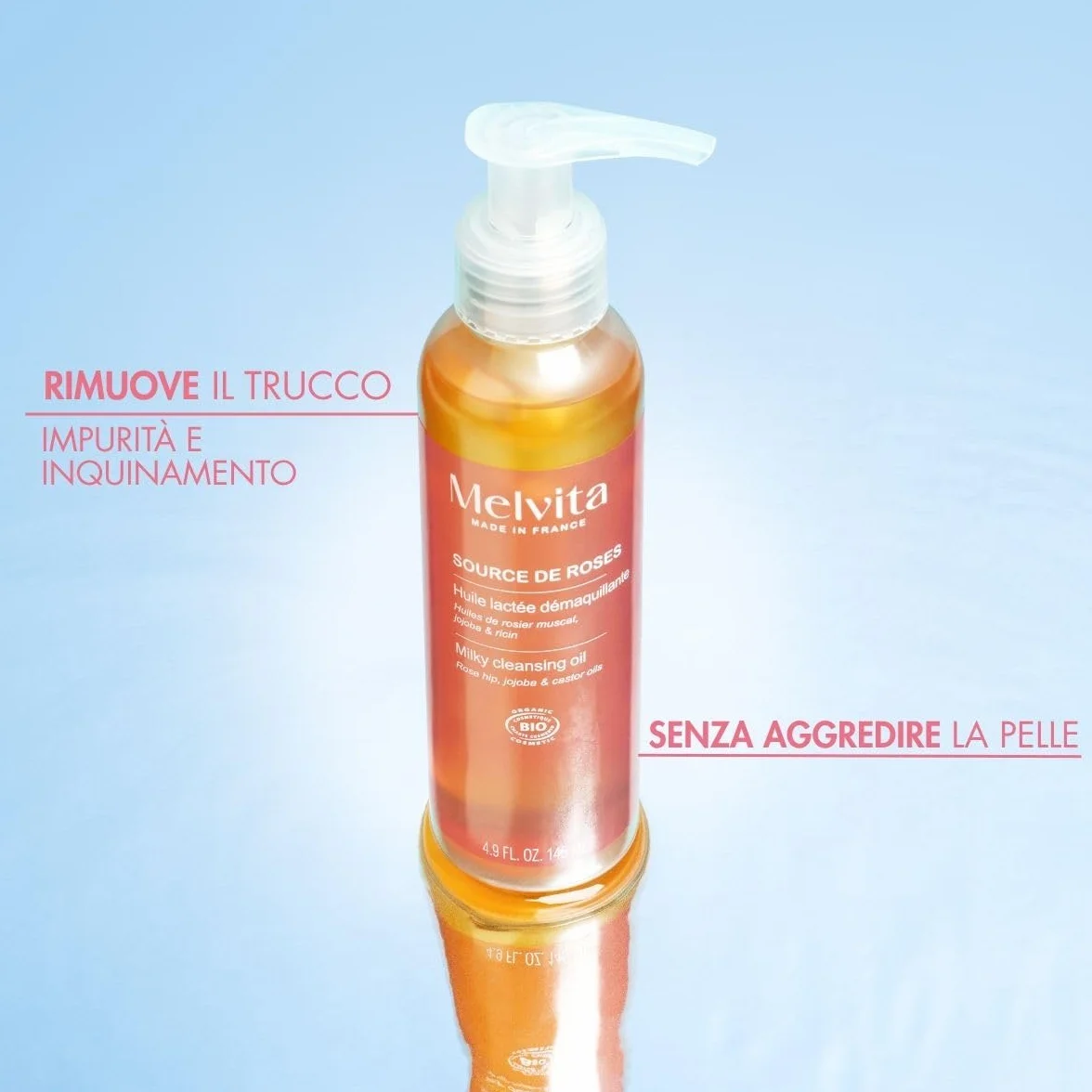 Melvita - Olio Struccante - Source de Roses - Pulizia Delicata & Efficace - Arricchito con Estratti di Rose Selvatiche & Oli Vegetali - 145 ml