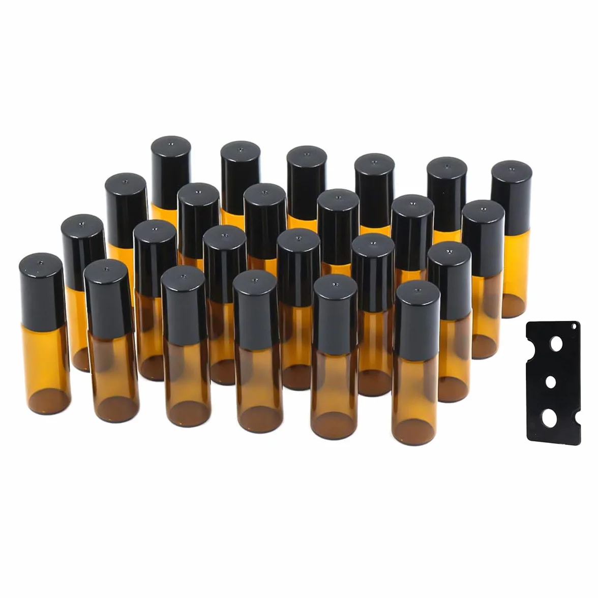 Topsky 24 Pezzi 5ml roll on vuoto per oli essenziali, Bottiglie vuote in Vetro Roll-on con Rullo in Acciaio Inox, per Oli Essenziali, lozioni, profumi, Marrone