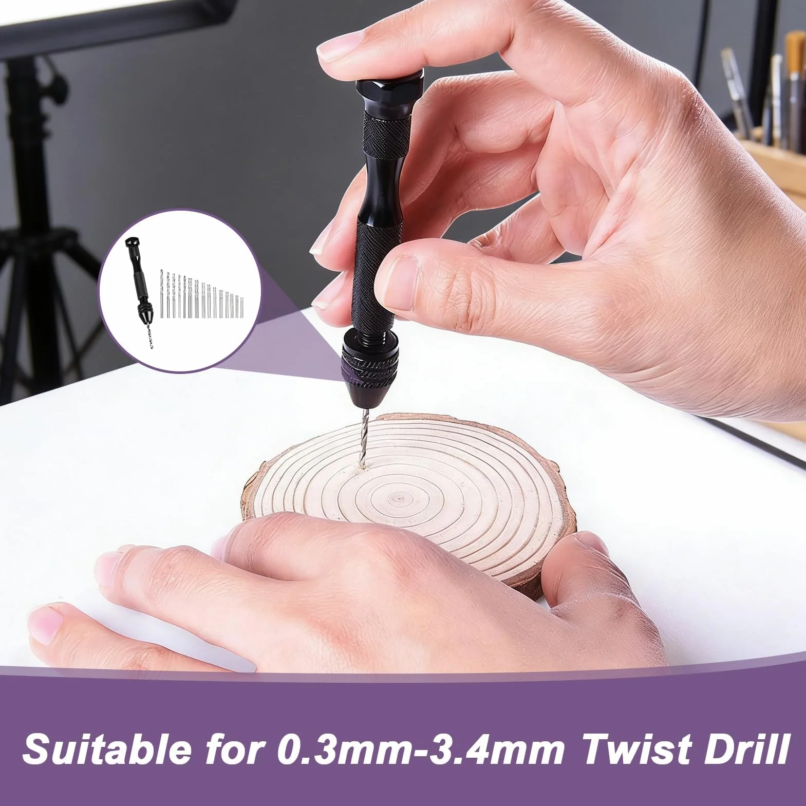 Mini Trapano a Mano Precisione 31 Pezzi, Kit Trapano Manuale 30 Punte 0,3-3,0 mm, Mandrino Senza Chiave Alluminio