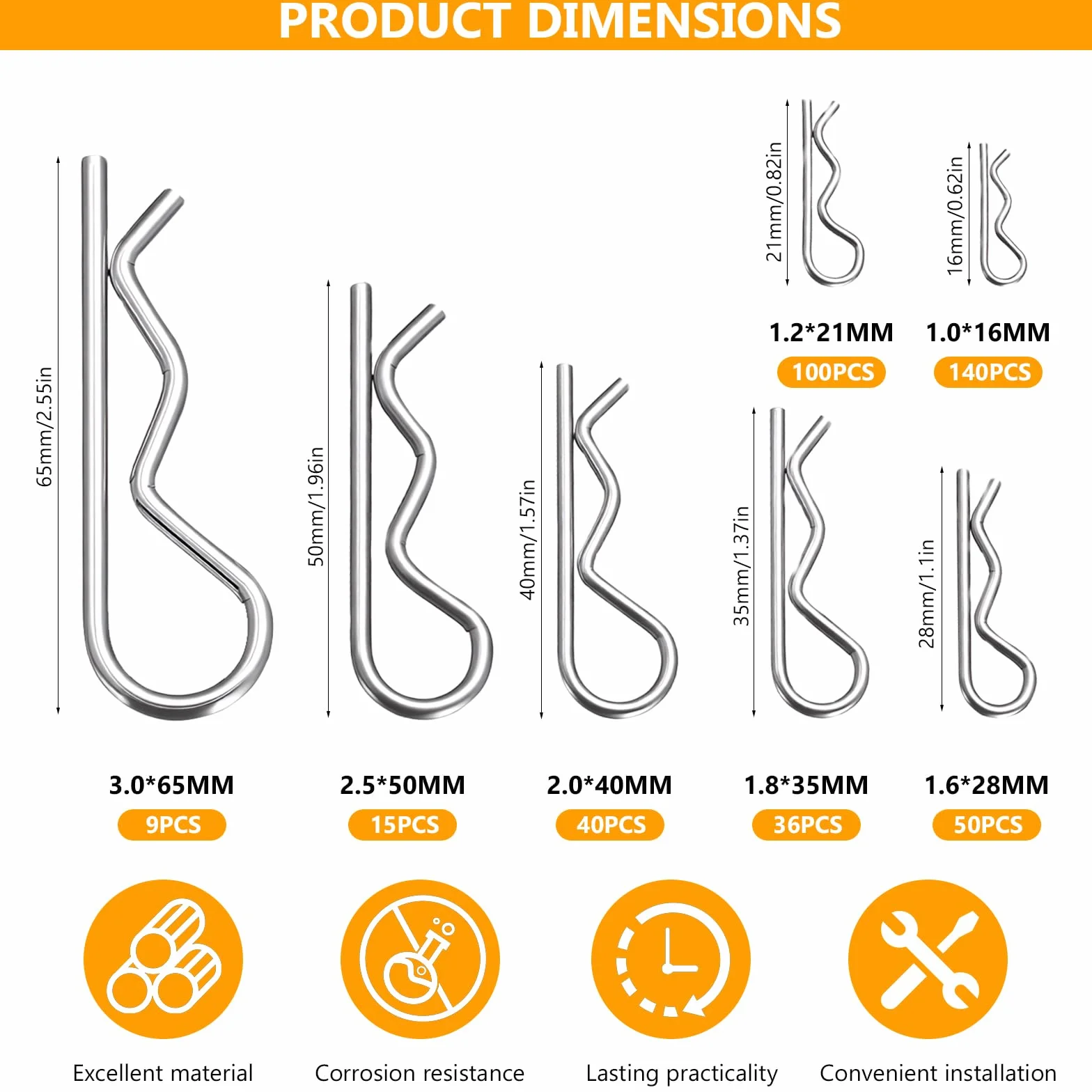 Coppiglie Acciaio Inox 390 Pz Cotter Pins Spaccate Perni Divisi Sicurezza R