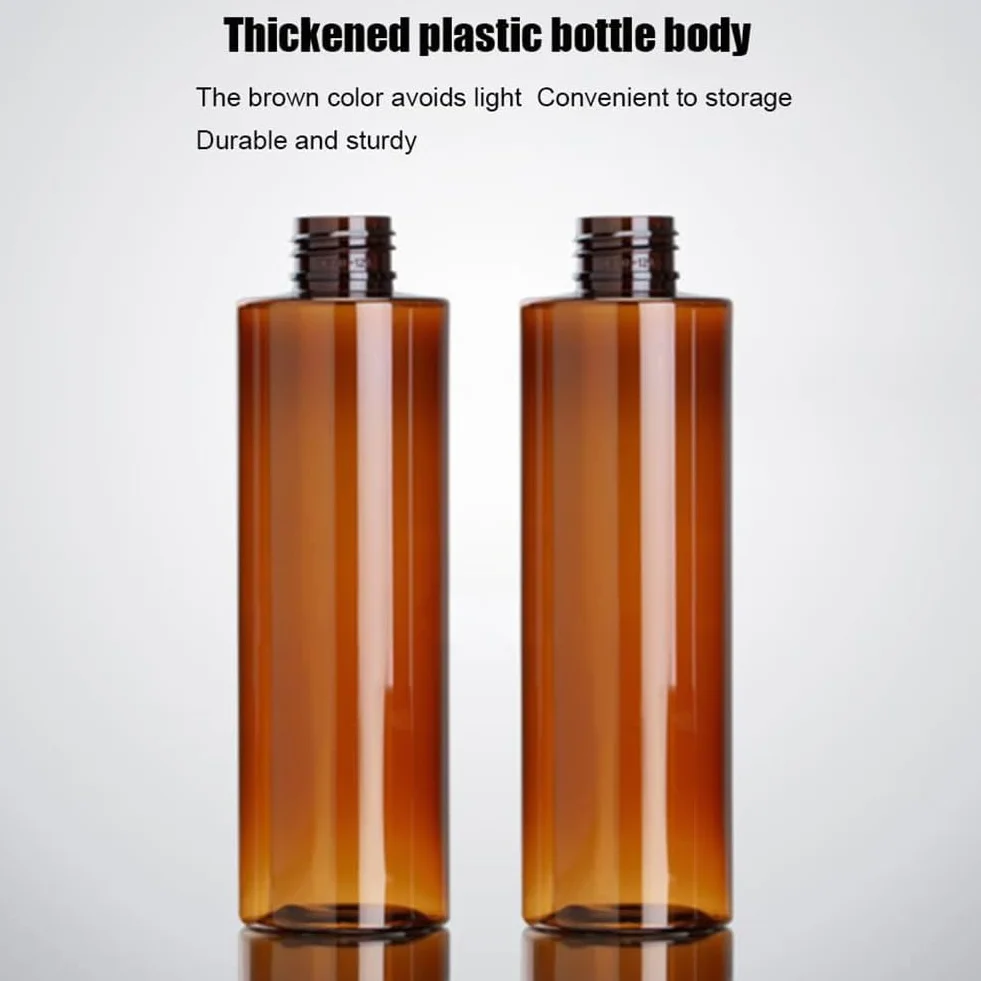 2 flaconi da 200 ml in plastica ambrata con pompa per lozioni con testa a pressione nera, vuoti, ricaricabili, contenitori per shampoo cosmetici, per olio di rimozione del trucco