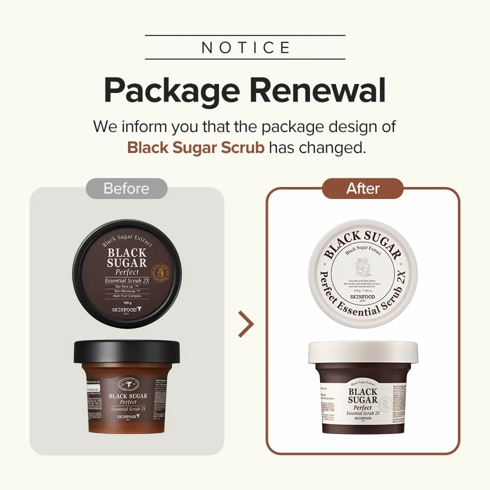 SKIN FOOD since 1957 Scrub Essenziale Perfetto allo zucchero nero 210g - Scrub massaggio esfoliante viso senza irritazione - Rimuove i punti neri e le cellule morte (7,4 fl.oz.)