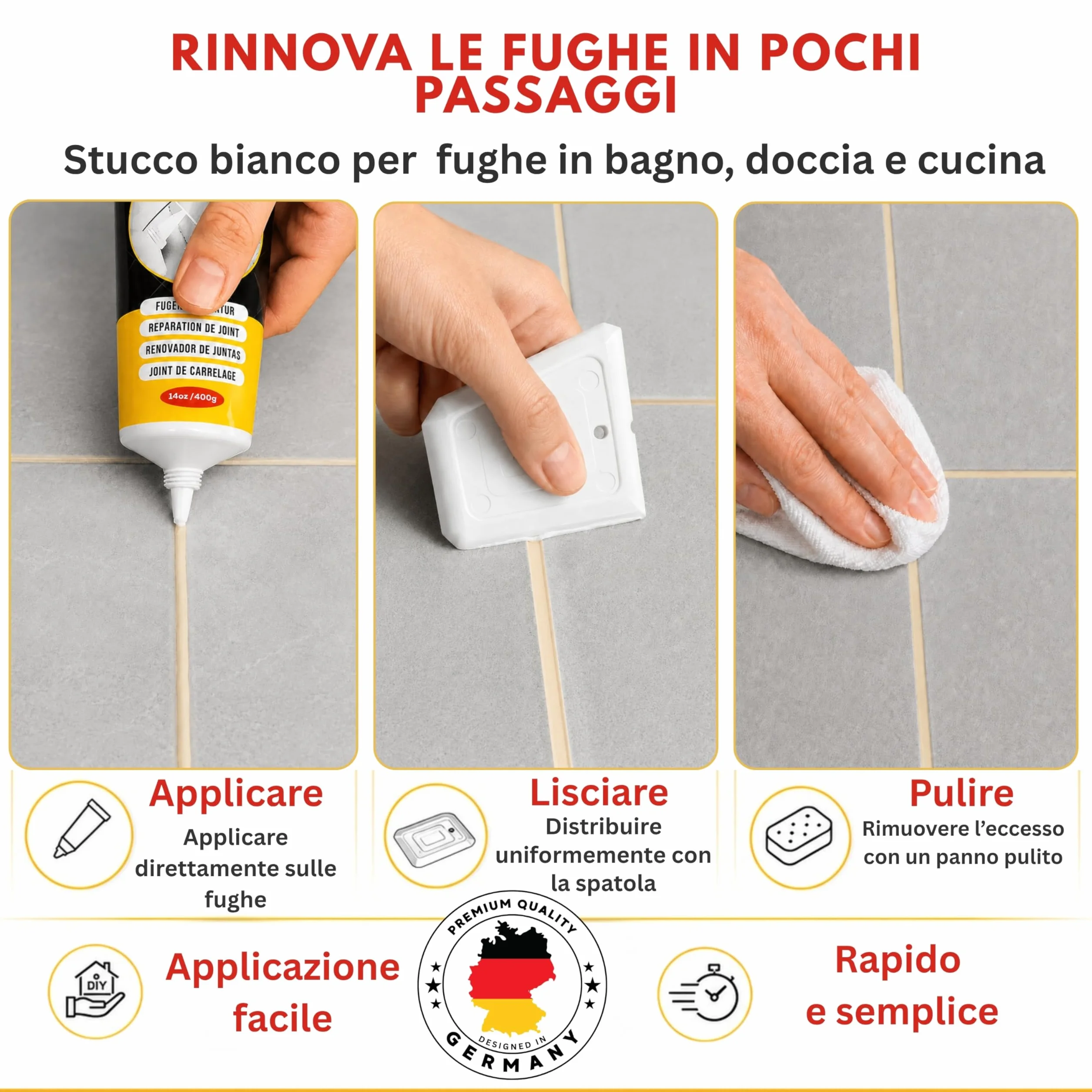 ISPAR Stucco per Fughe Crema 250 g, Riempitivo Pronto in Tubetto per Riparazione Fughe Piastrelle