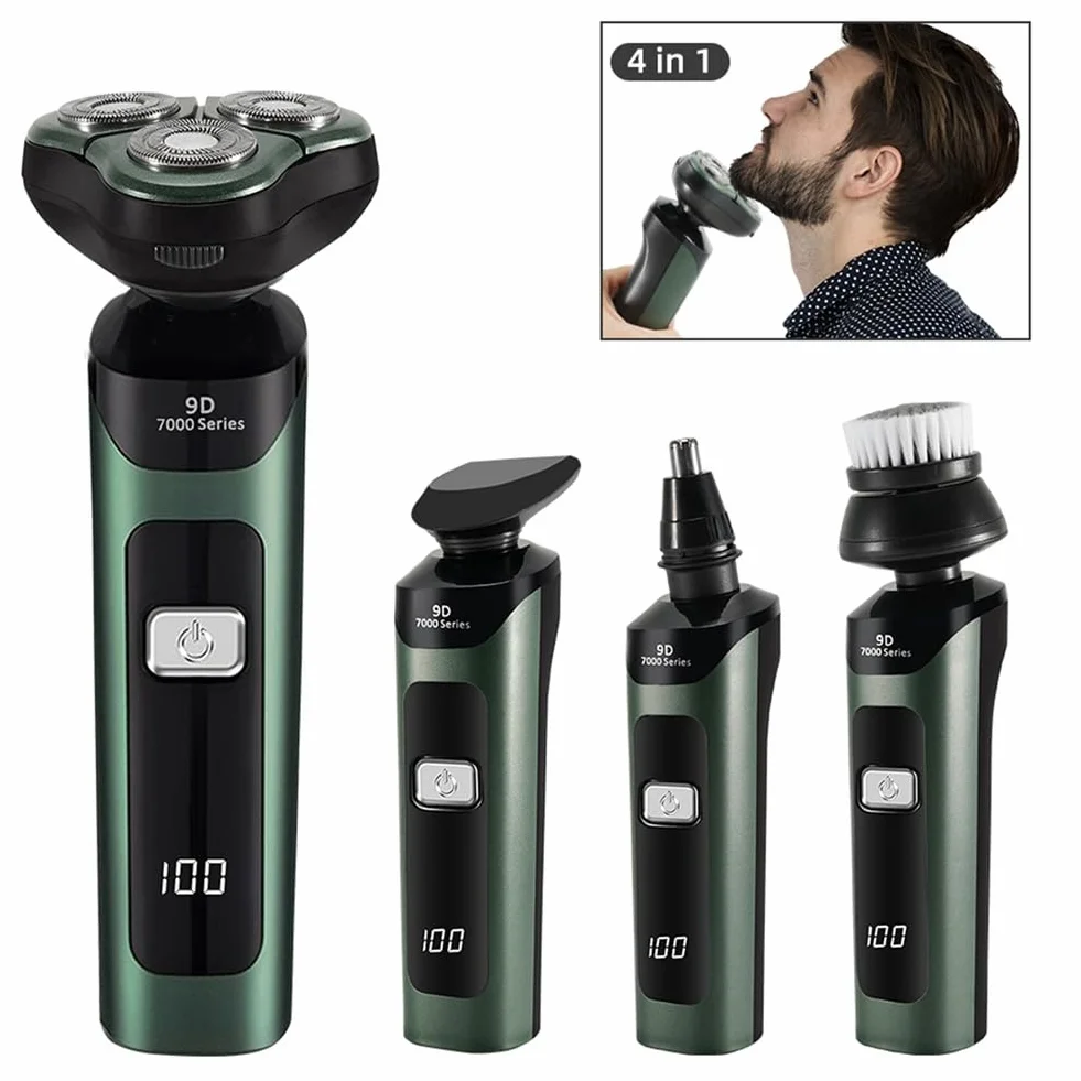 Rasoio elettrico Display digitale LCD a tre teste galleggiante ricaricabile intelligente rasoio impermeabile ricarica tipo C nero