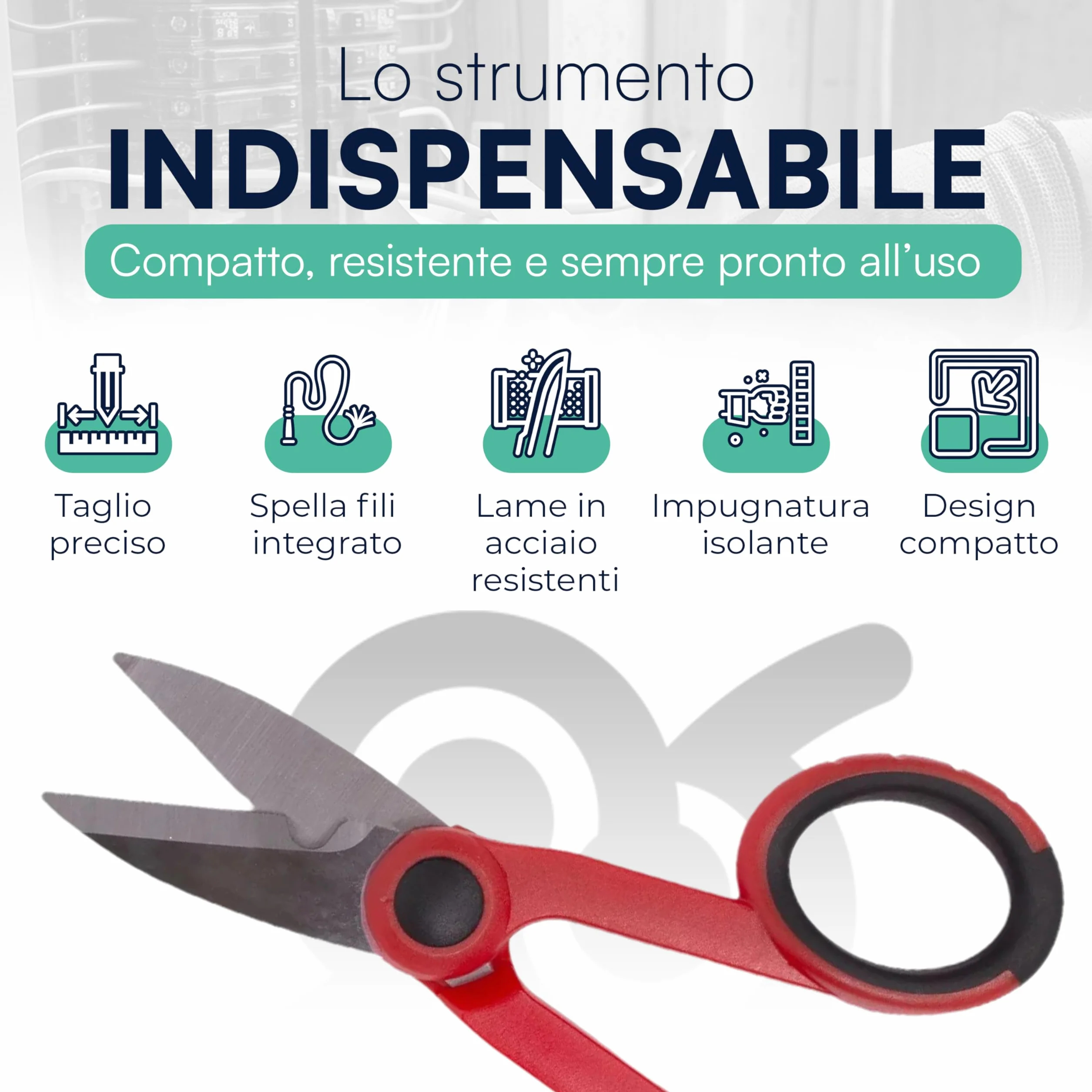 Forbici Elettricista Professionali 14,5 x 7,3 cm Lame Micro Dentate Acciaio Impugnatura Isolante Antiscivolo