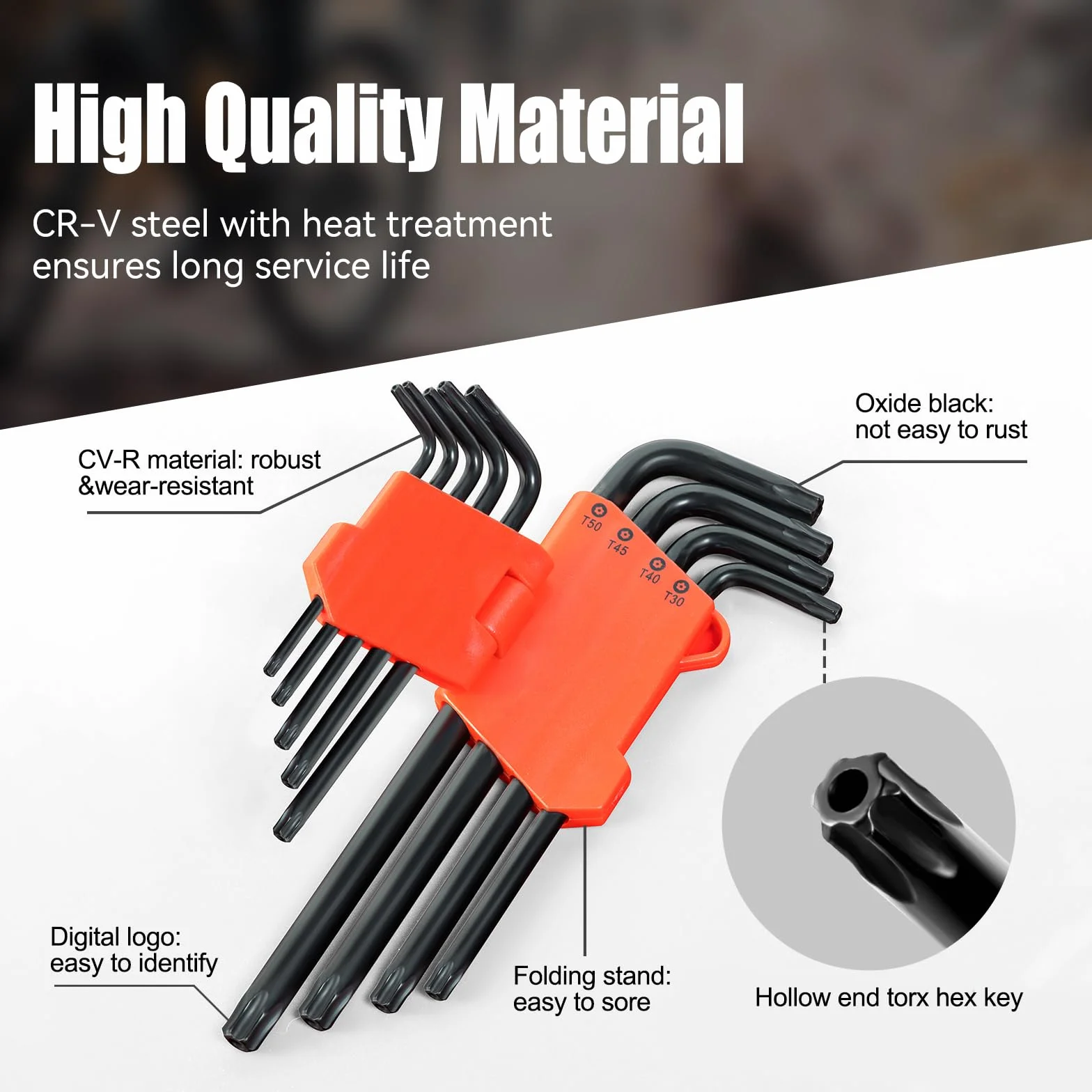 Set di 22 Chiavi a Brugola Esagonali con Testa a Sfera 1,27-10mm e Torx T10-T50, Acciaio Cr-V