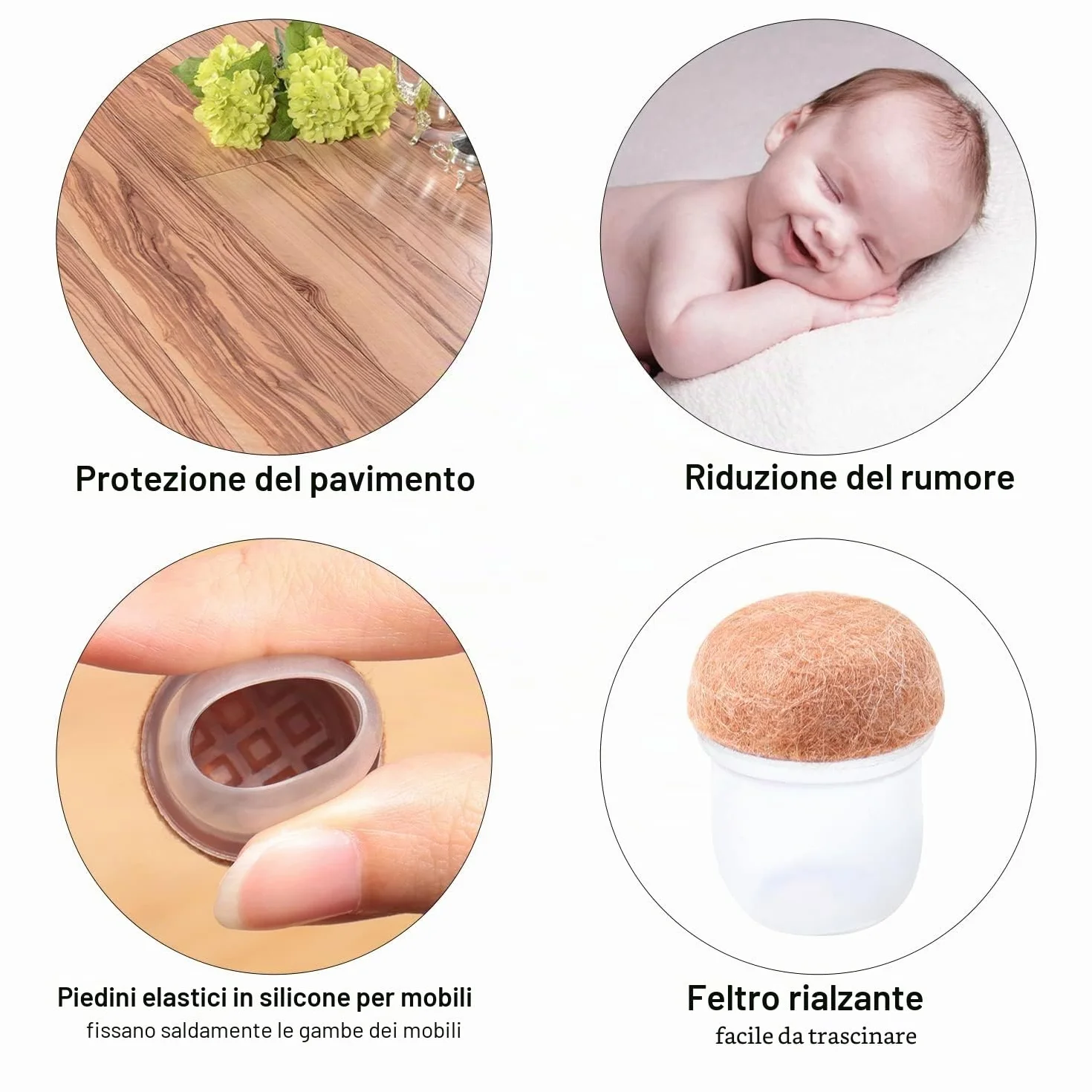 Coprigambe per Sedia in Silicone con Feltro 24 pezzi 14-36mm Elastiche Protezione Antigraffio per Mobili