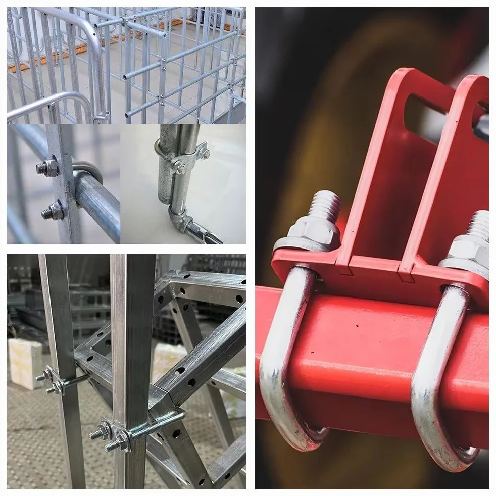 Bulloni a U Quadrato M10 Acciaio Inox 50mm Larghezza Interna 150mm Altezza con Dadi e Piastra