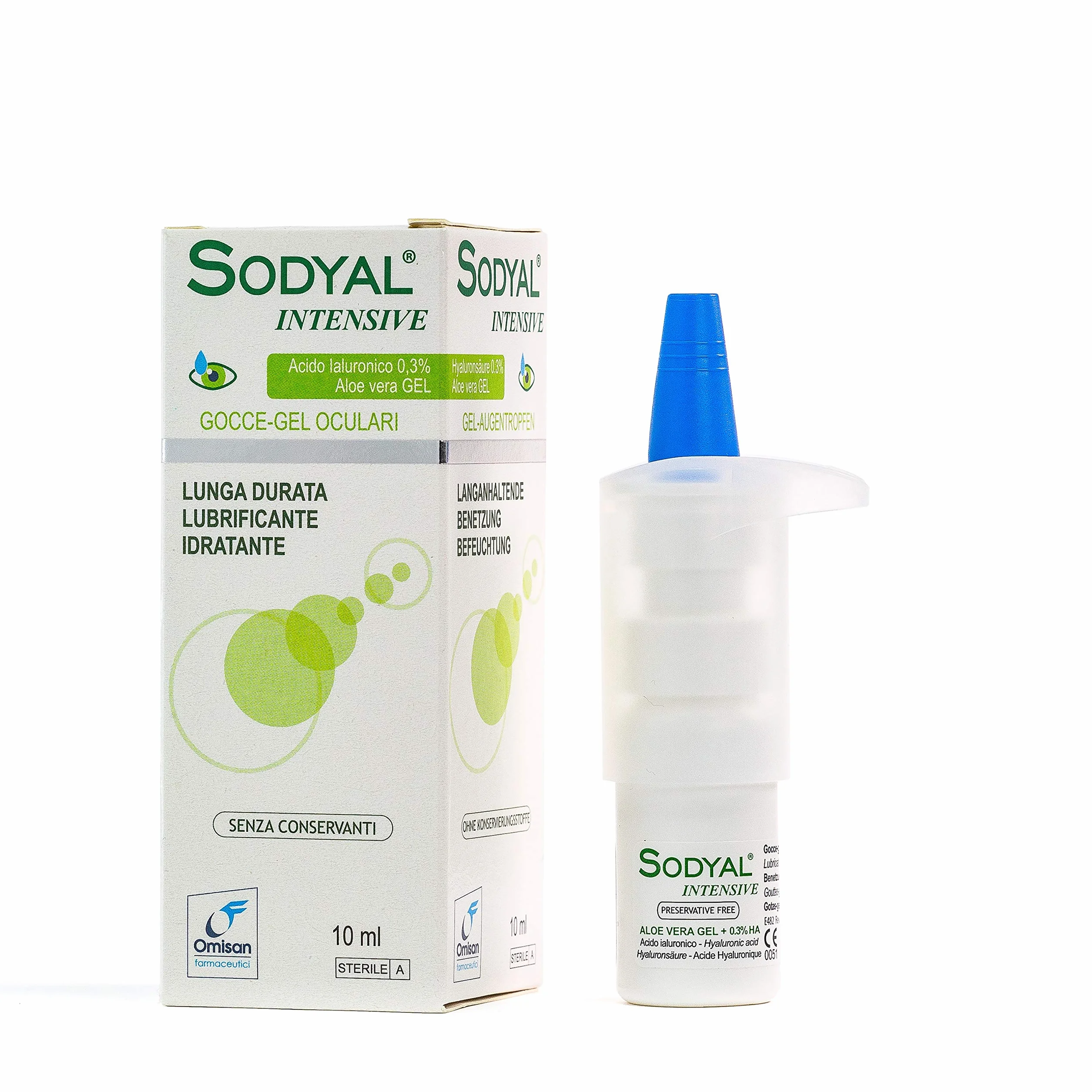 Sodyal Intensive Gocce-Gel - Lubrificante di lunga durata ed idratante. Gocce oculari con Acido ialuronico ed estratti naturali di Aloe vera - 10 ml