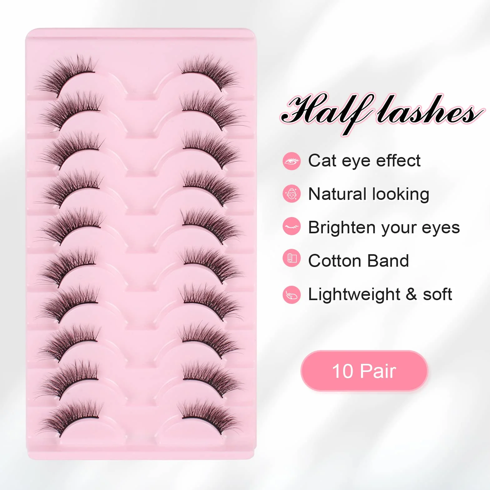 Parriparri Ciglia Finte Naturali 10 Paia Mezze Ciglia Finte Occhio di Gatto Aspetto Naturale Wispy Half Lashes Cat Eye Corner Eyelashes