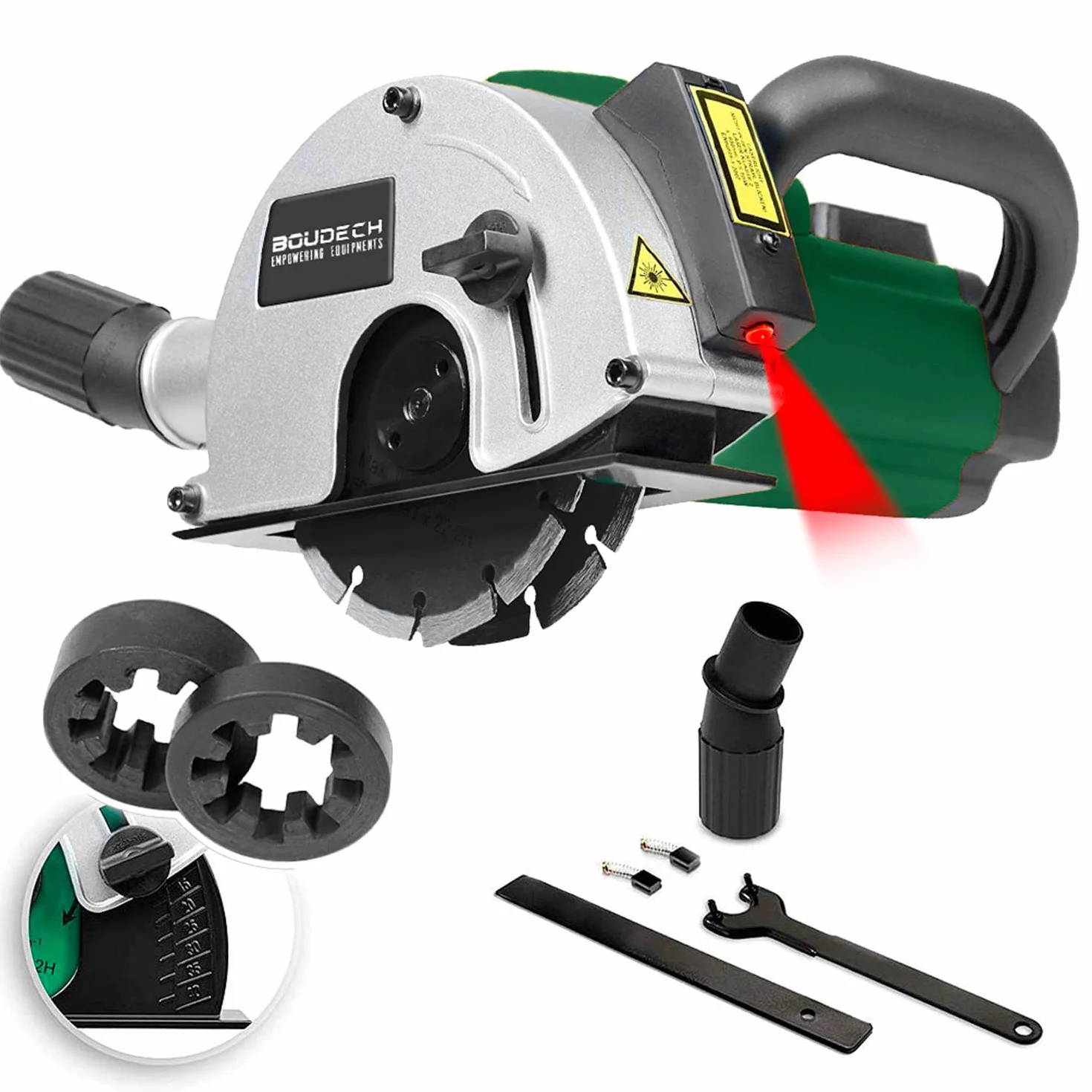 Scanalatrice per Tracce Muro 1700W con Laser Guida, 2 Lame Diamantate e Adattatore Aspirapolvere, Cavo 3m