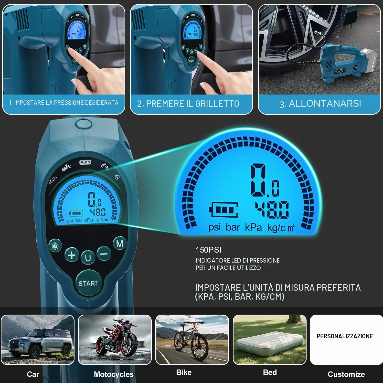 Powarobor Compressore portatile compatibile con batteria Makita 18V 150 PSI 10,34 bar