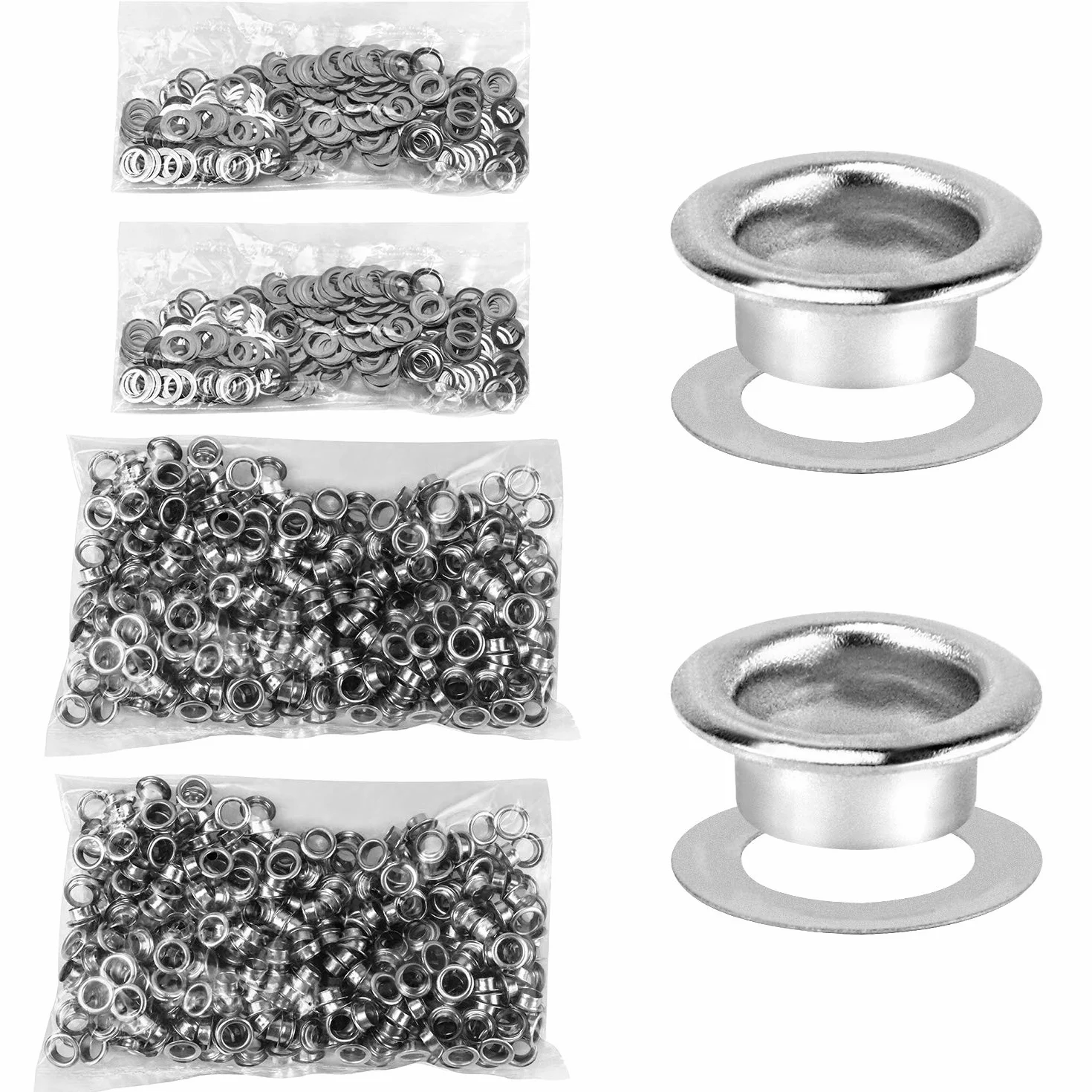 QWORK Occhielli Rondelle Kit 6 mm, 1000 sztuk, do butów, skóry, tkanin, pasków, rękodzieło, srebrny